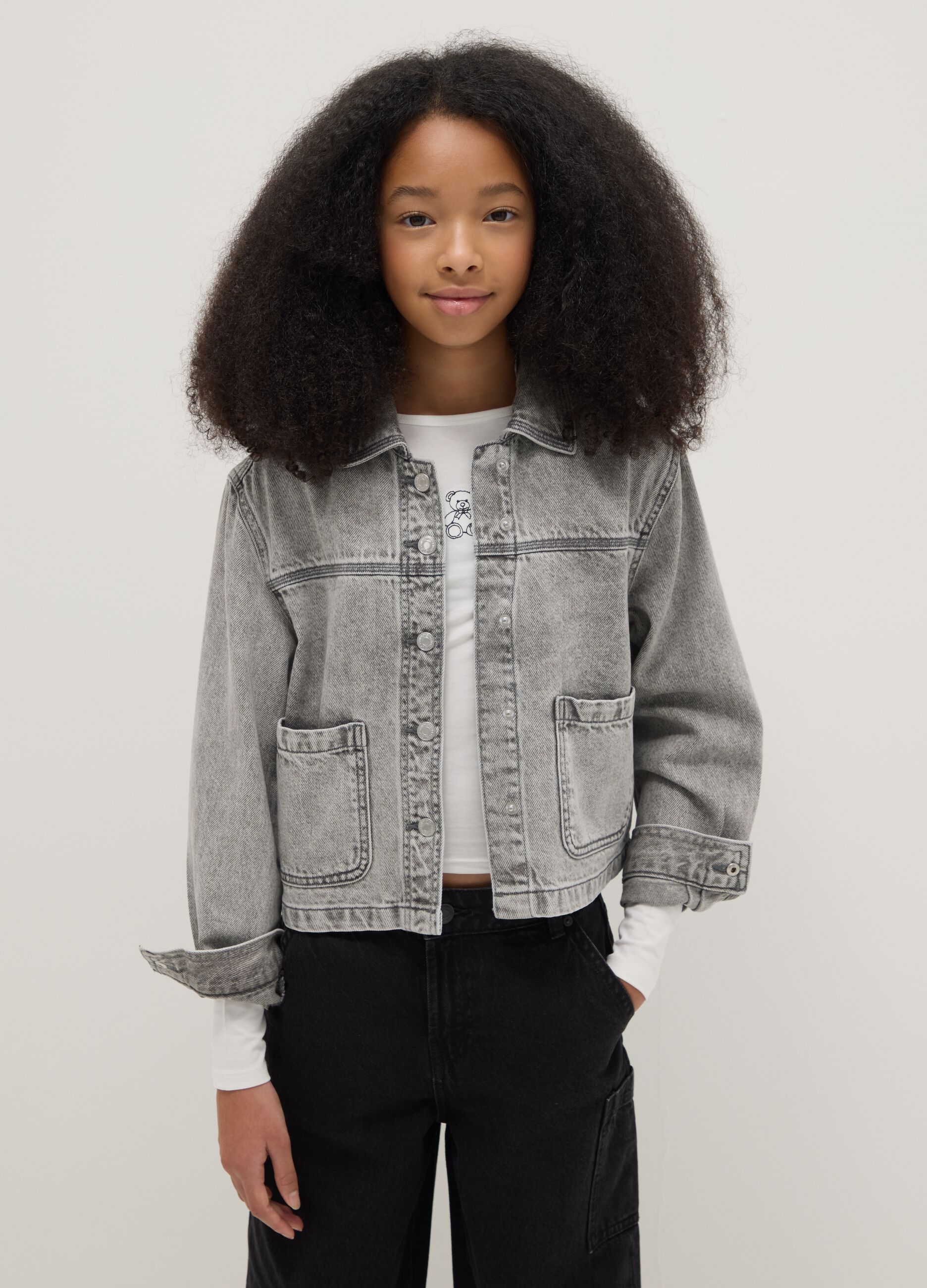 Girls' Grey Pure Cotton Shirt Regular Fit