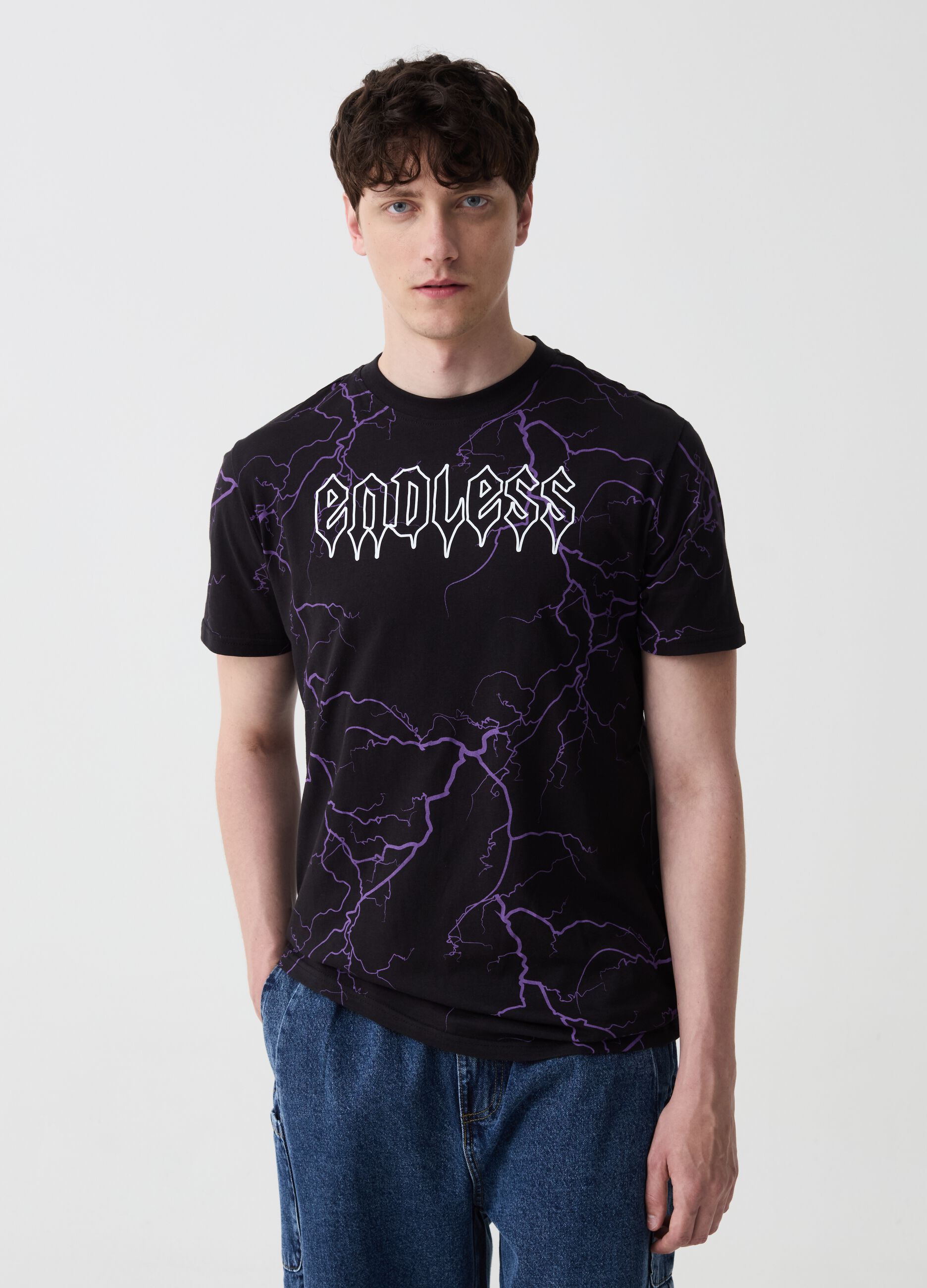 Ovs T-shirt con stampa fulmini all-over