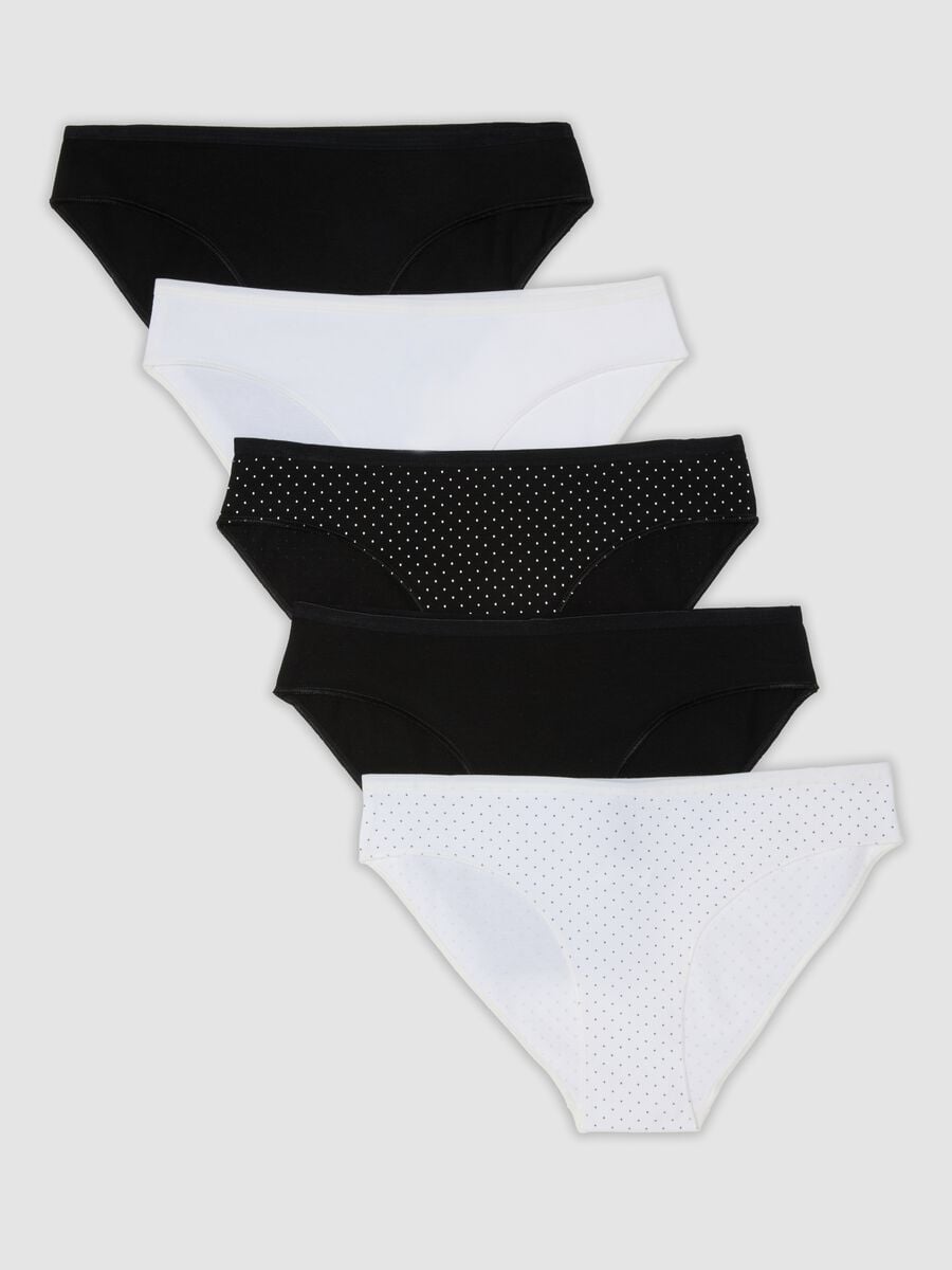 Multipack di cinque slip a pois neri e bianchi in cotone elasticizzato_0