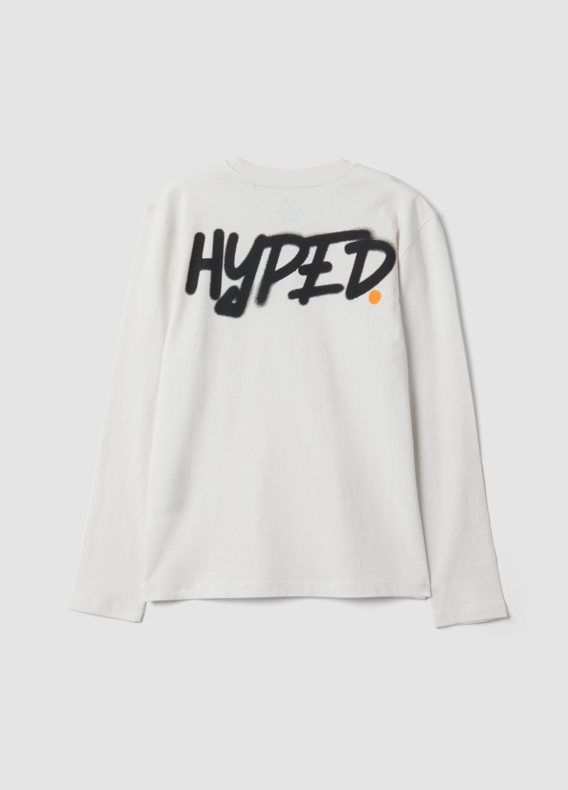 T-shirt bianca in puro cotone organico con stampa "Hyped" per ragazzo