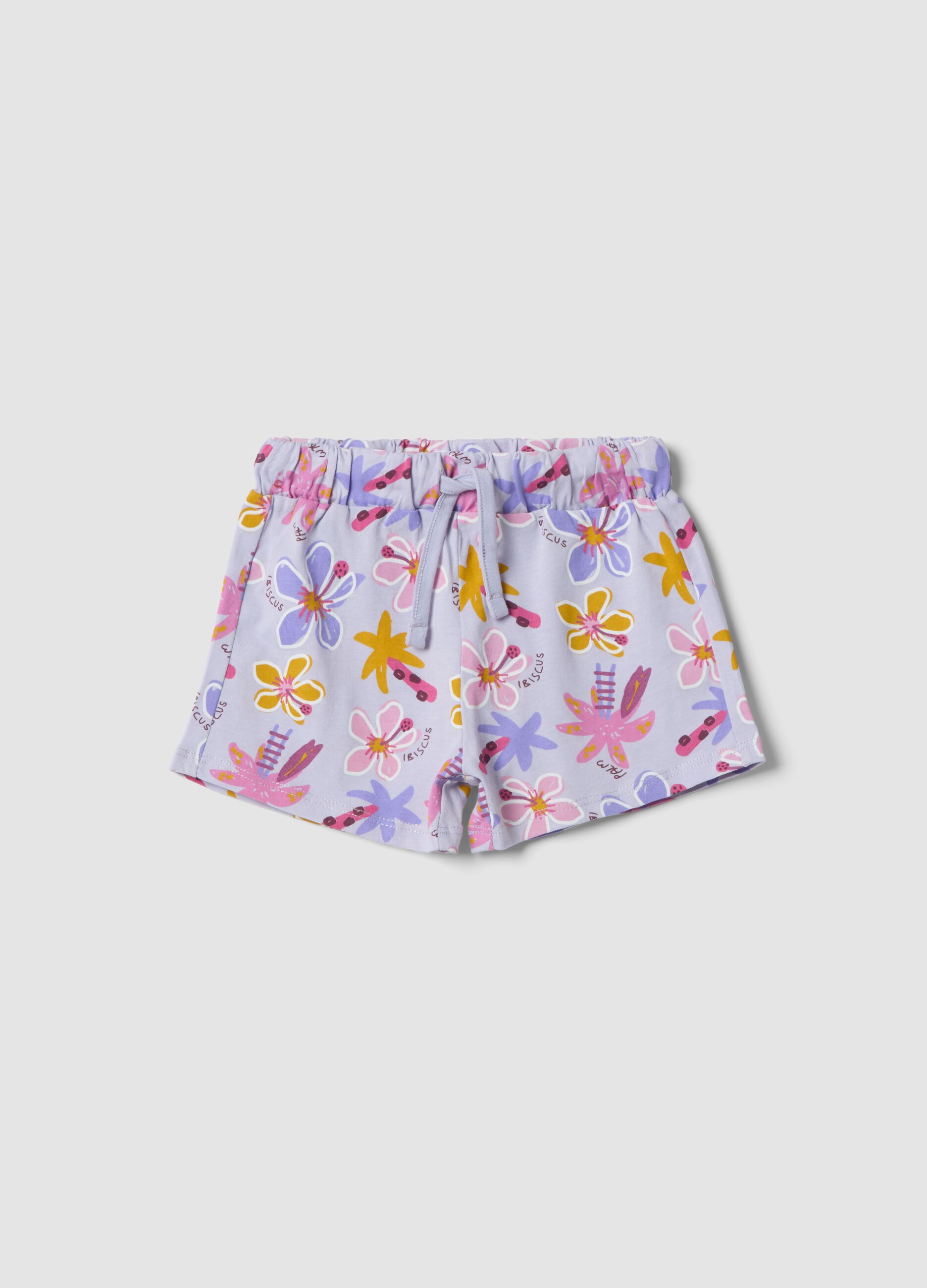 Multicolour pure organic cotton floral shorts for girls