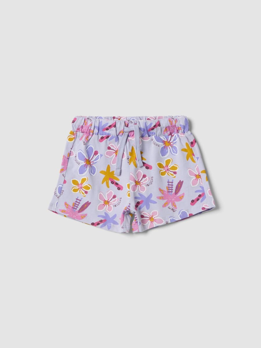 Short multicolor in puro cotone organico con fantasia floreale per bimba_0