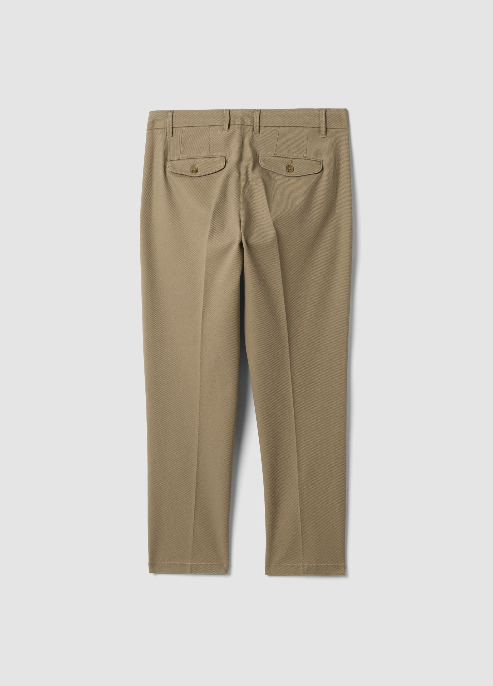 Beige regular tapered-fit stretch cotton twill chino trousers