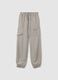 Girls' beige viscose blend regular fit jogger trousers with cargo pockets_3