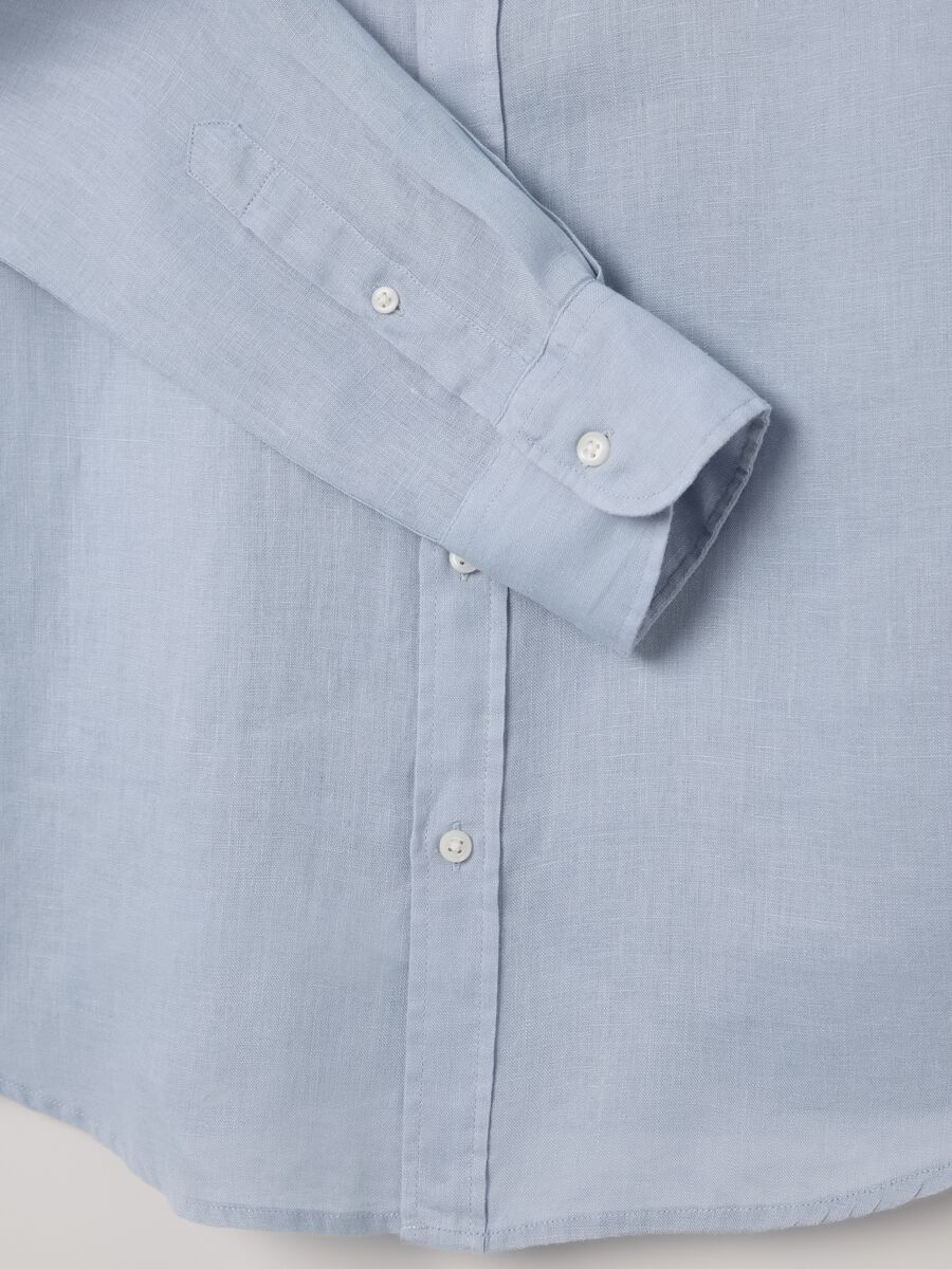 Long Sleeve Light Blue Linen Shirt by Piombo_5