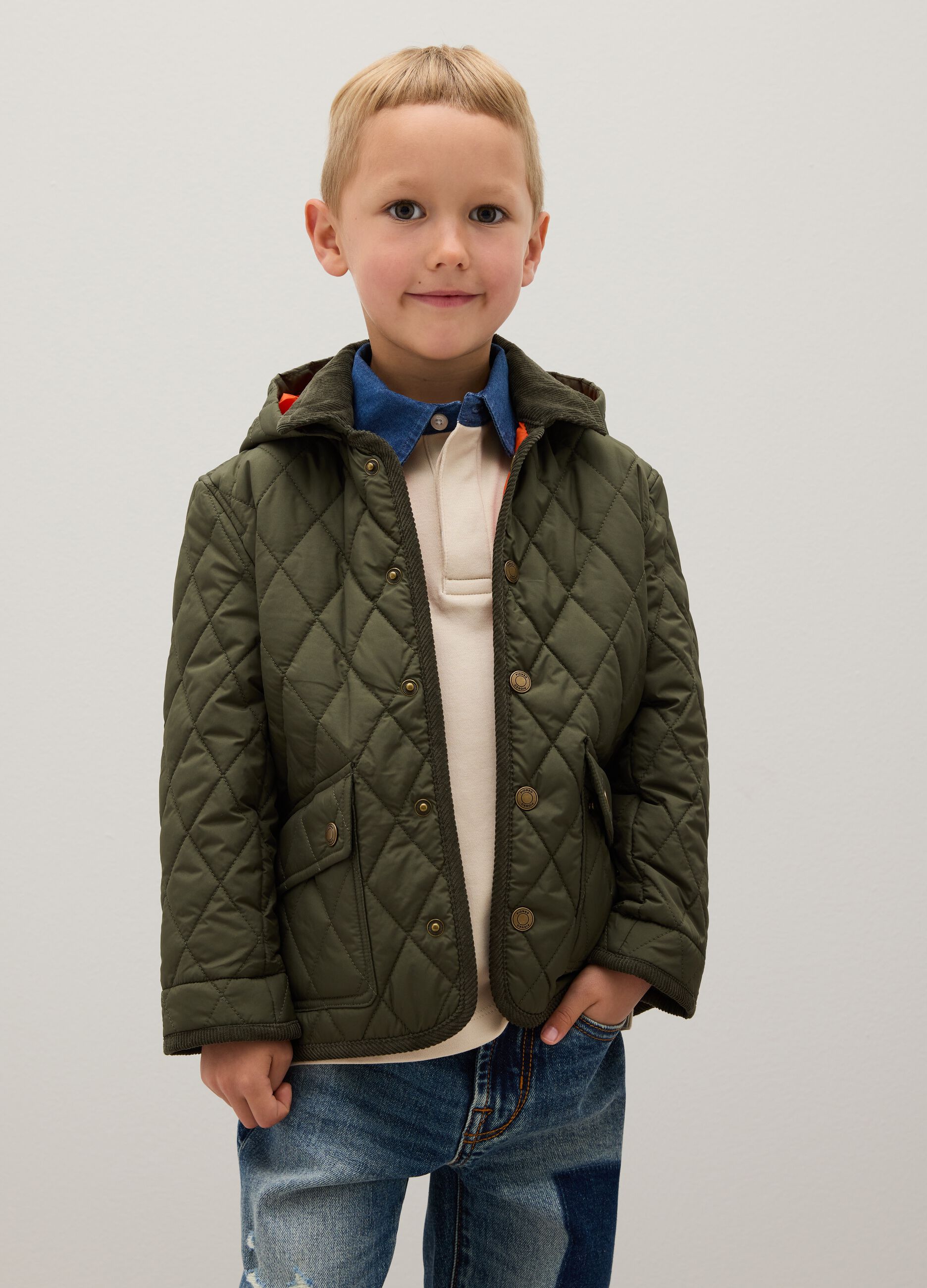 Boys' padded jacket in mixed green fabric regular fit