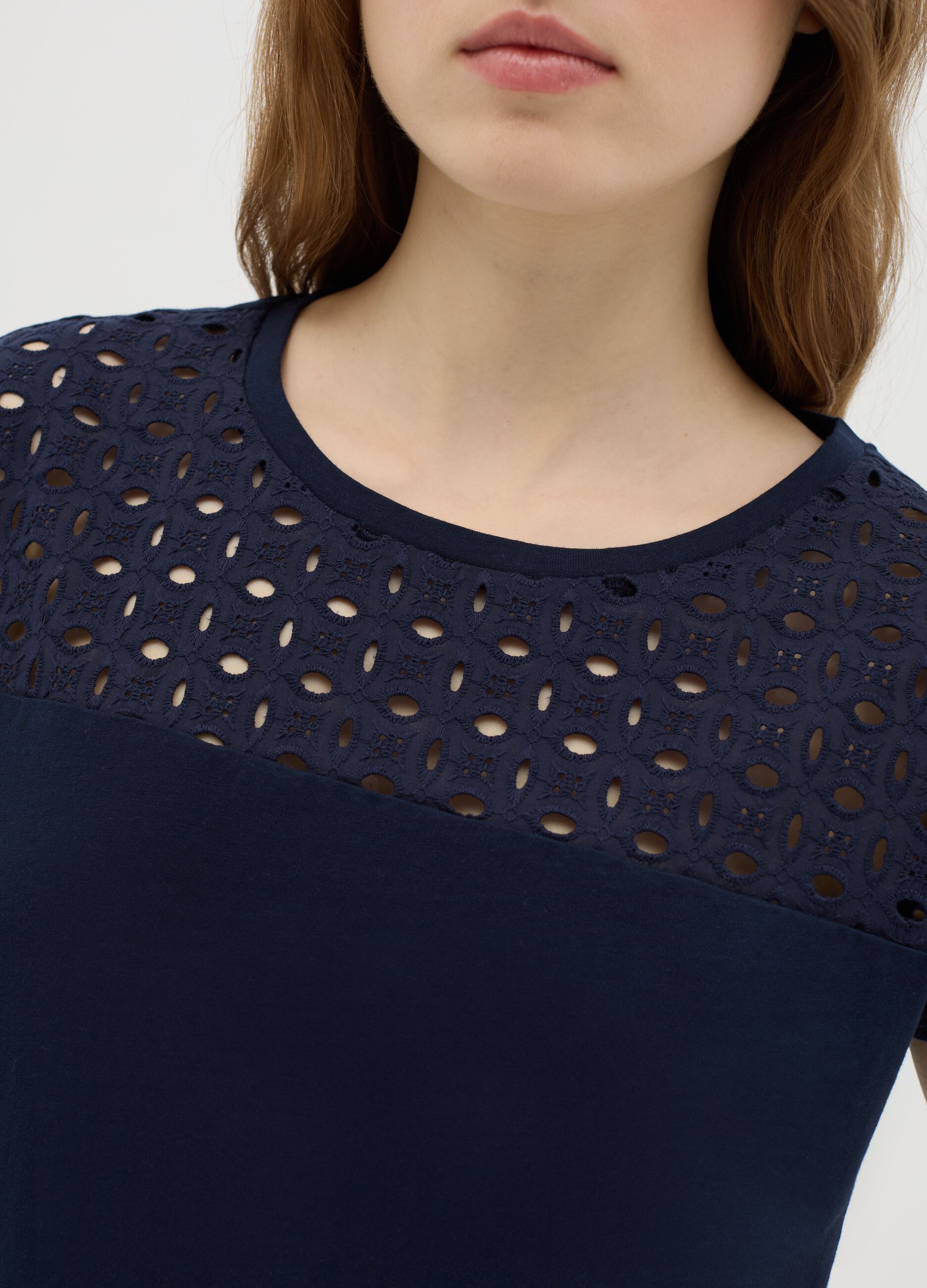 Blue short sleeve T-shirt with perforated details