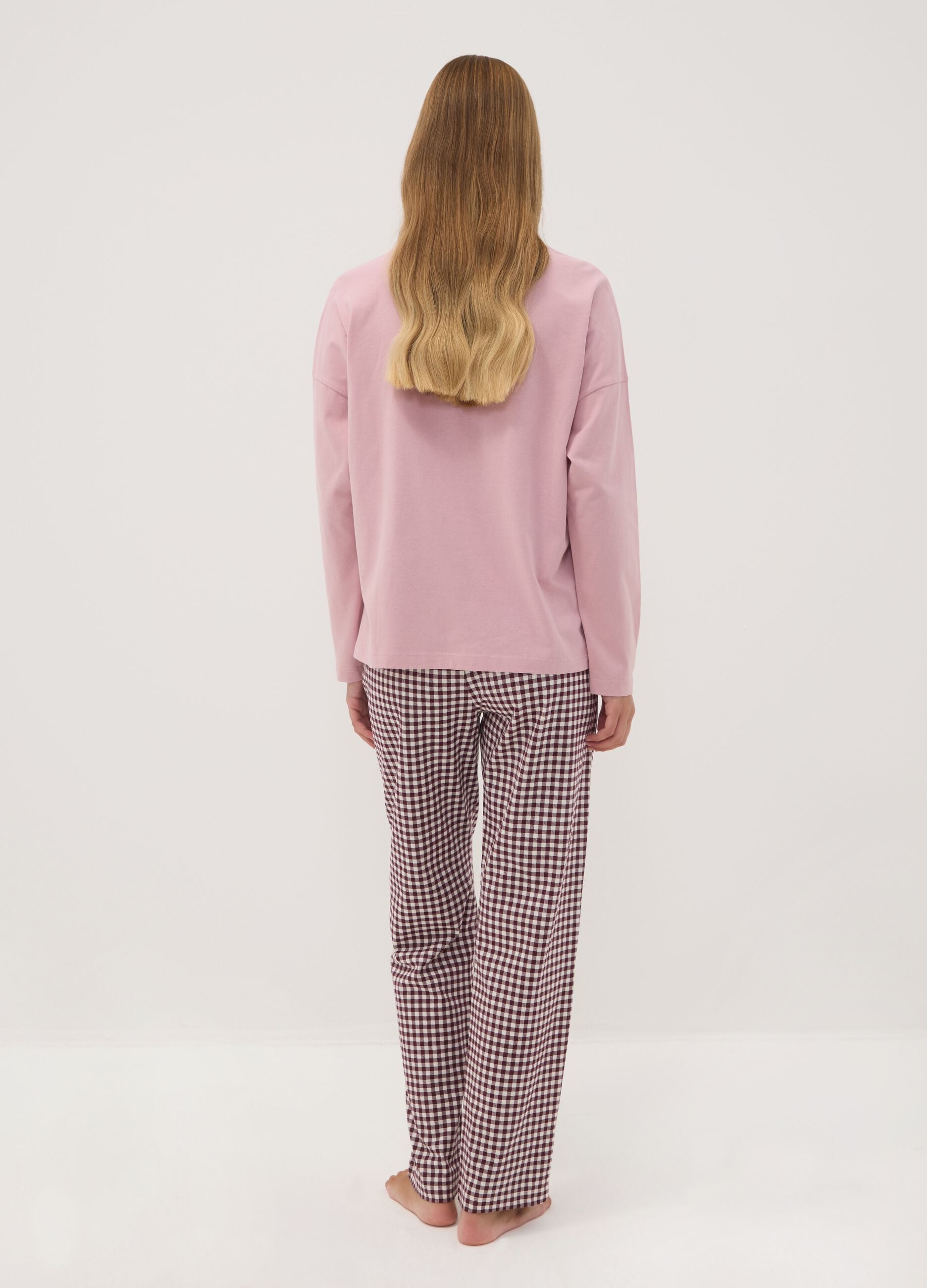 Pink pure organic cotton crew-neck pyjamas