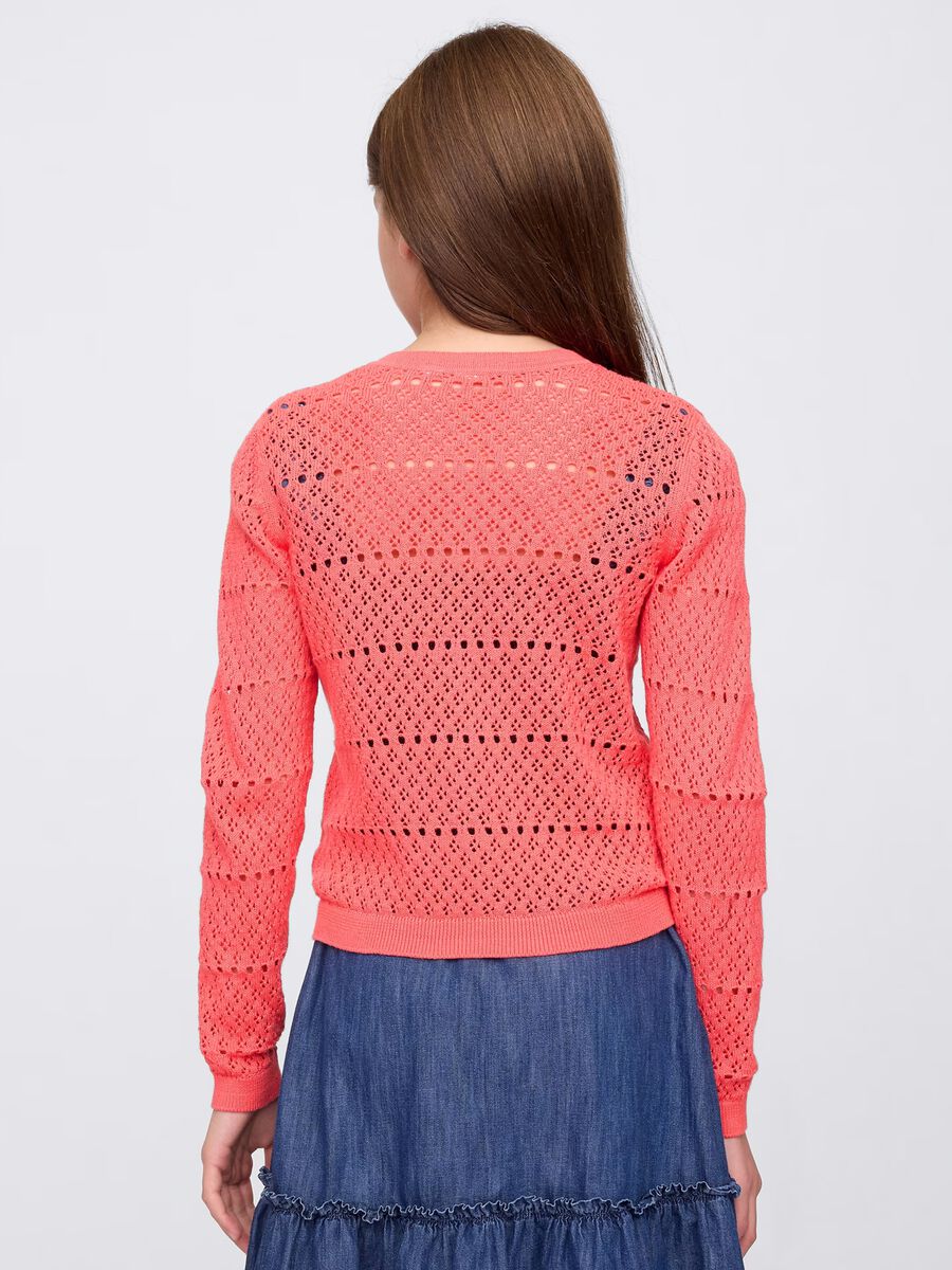 Pink cardigan with openwork design_2
