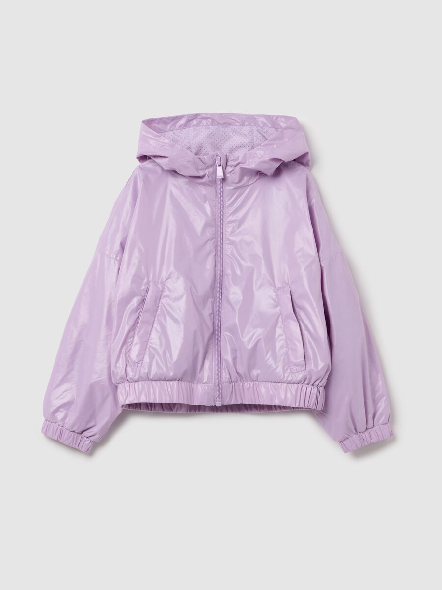 Shiny waterproof jacket with hood_0
