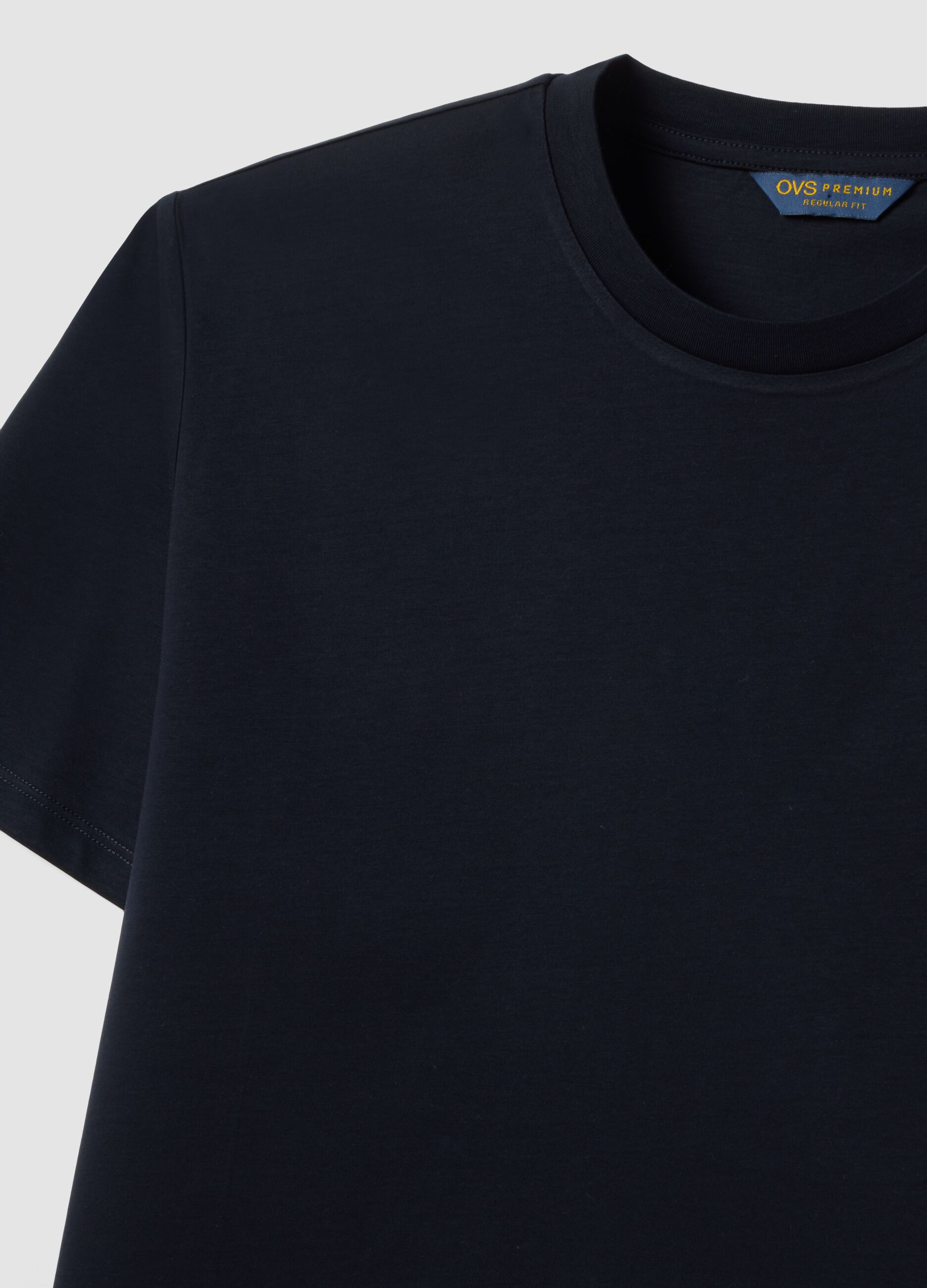 Black mercerised pure cotton regular-fit crew-neck T-shirt
