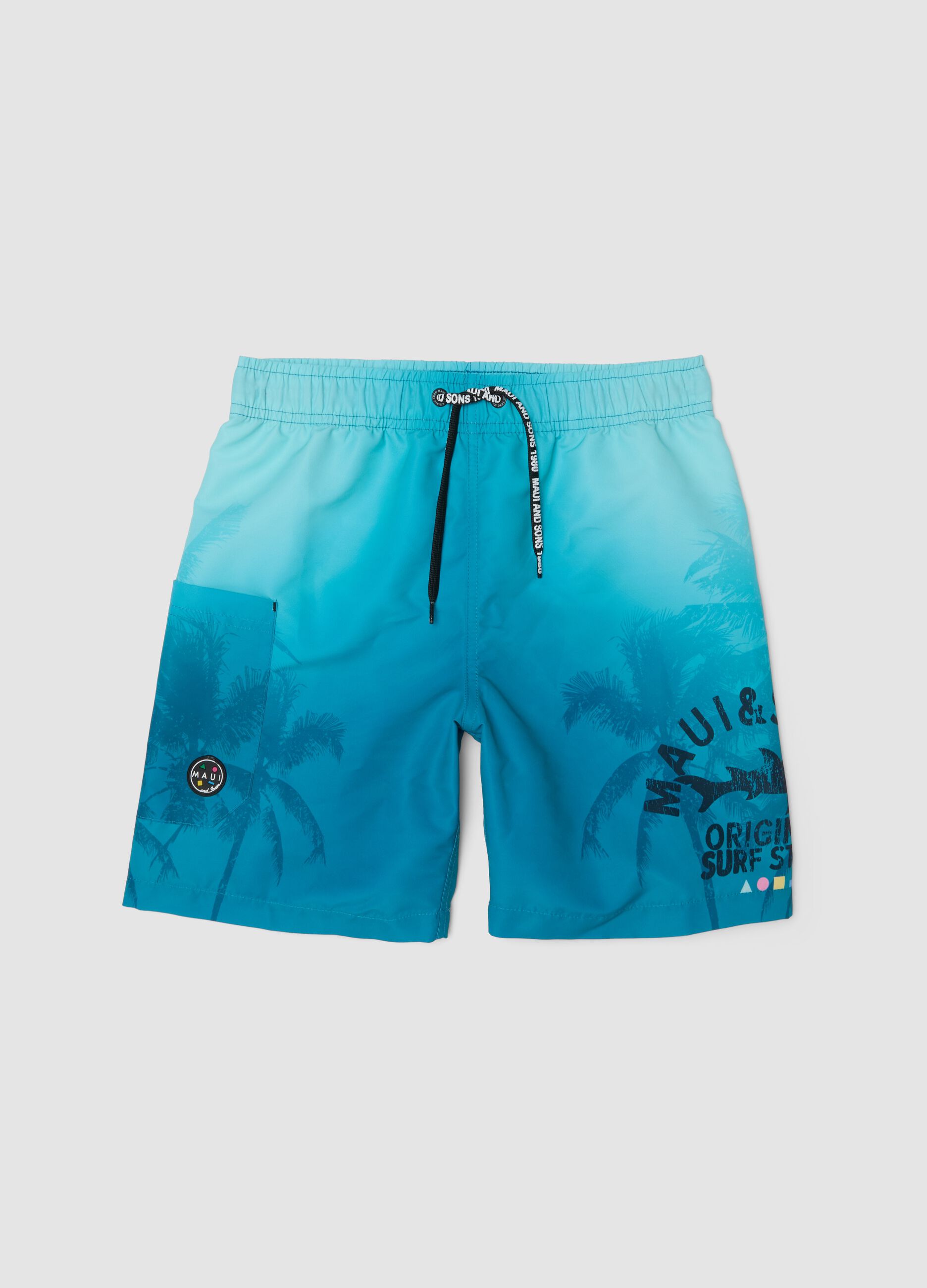 Blue tropical-print swim shorts