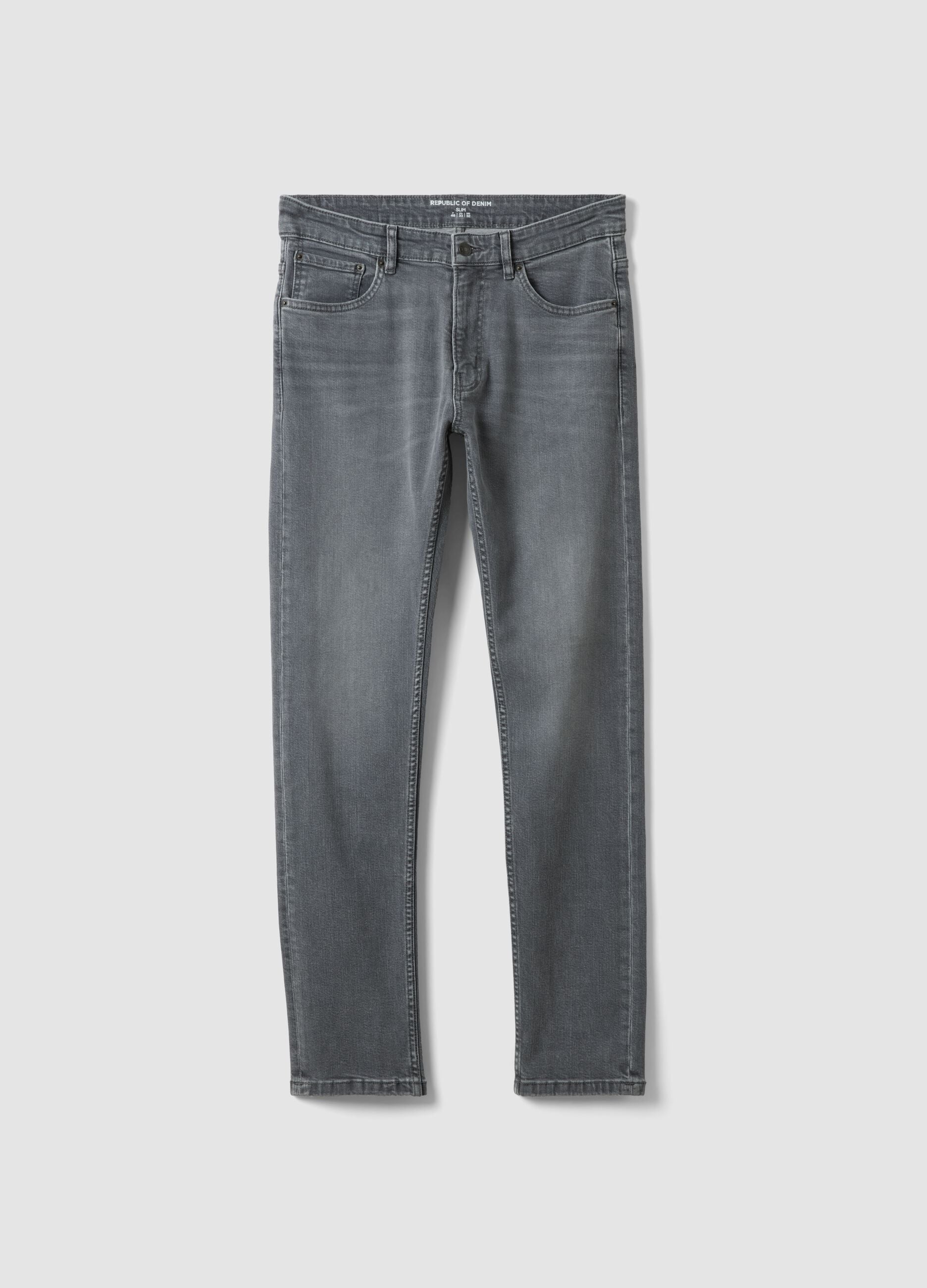 Men&rsquo;s grey denim slim-fit stretch cotton jeans