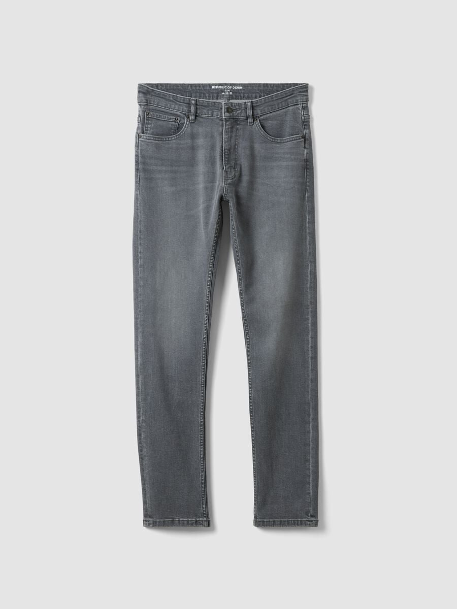 Jeans denim grigi in cotone elasticizzato slim fit_0