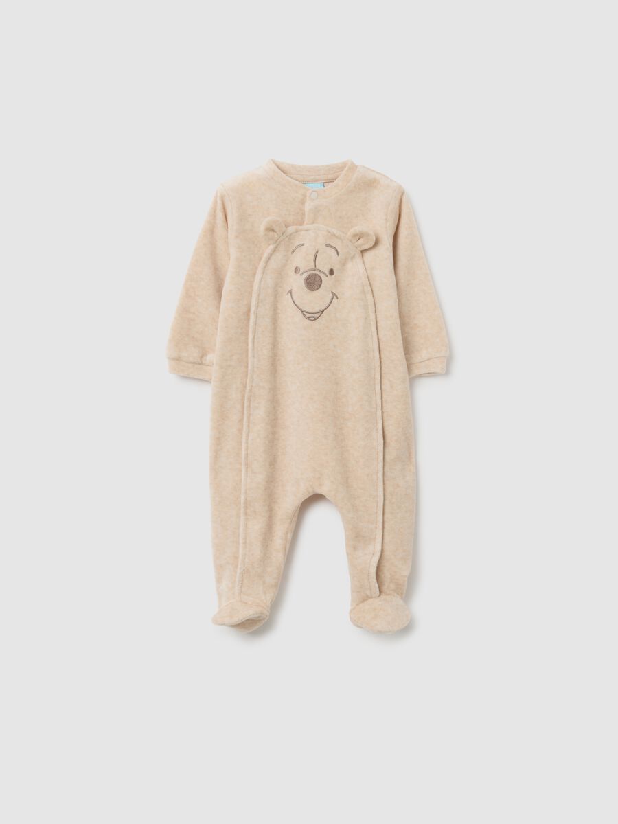 Tutina da neonato in misto cotone beige con chiusura a scatto_0