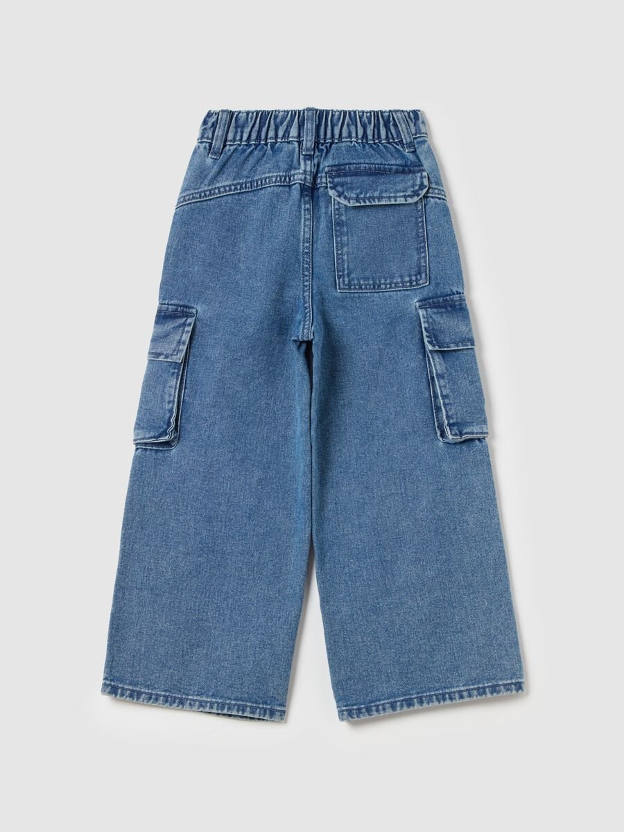 Cargo jeans with wide leg and acid wash_1