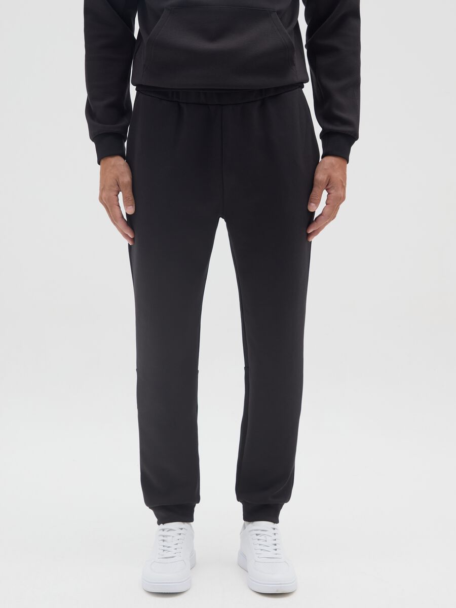 Pantaloni sportivi neri in cotone elasticizzato _1