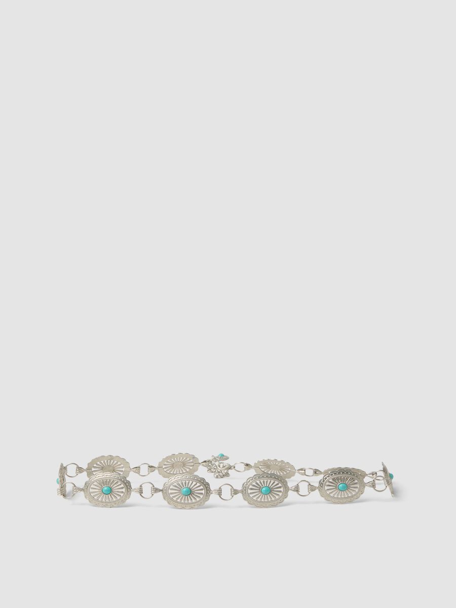Cintura in metallo argento con pietre turchesi_0