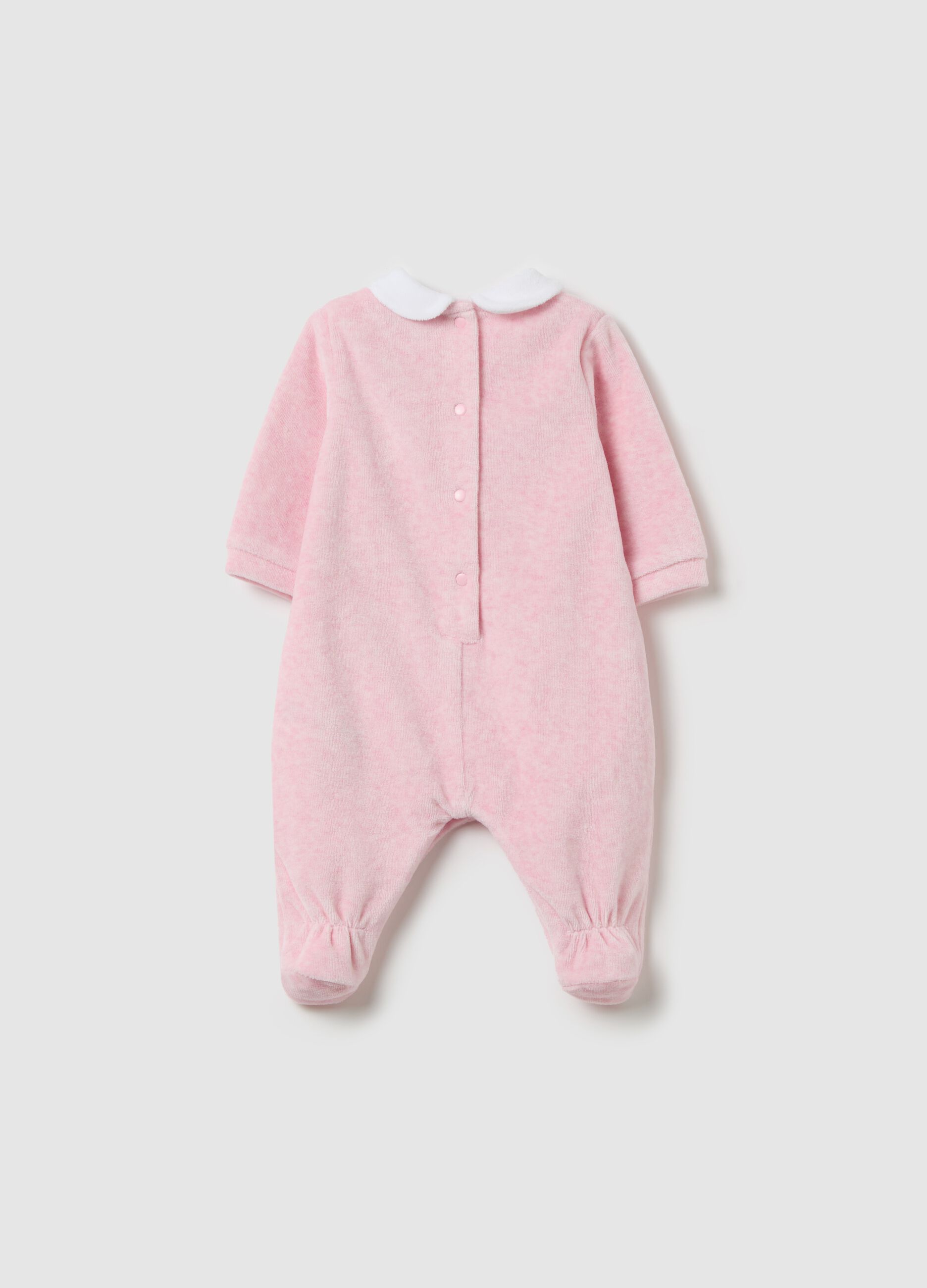 Tutina in velour con piedini e ricamo animaletti 