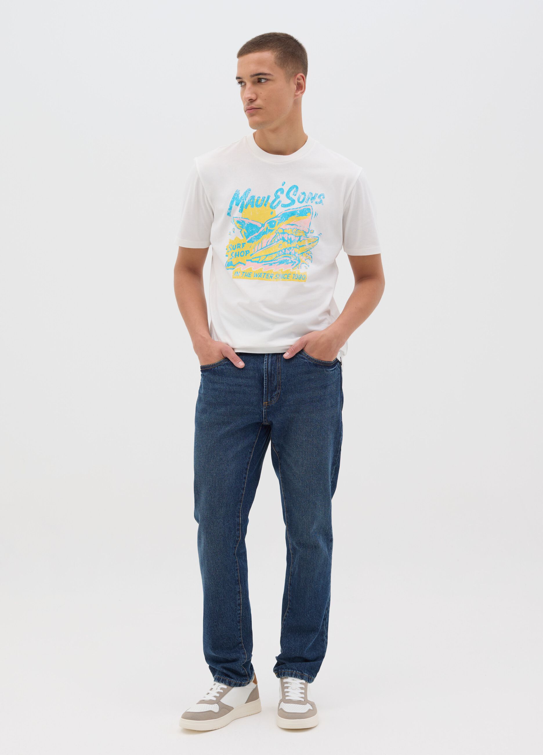 White T-shirt with Maui & Sons graphic print