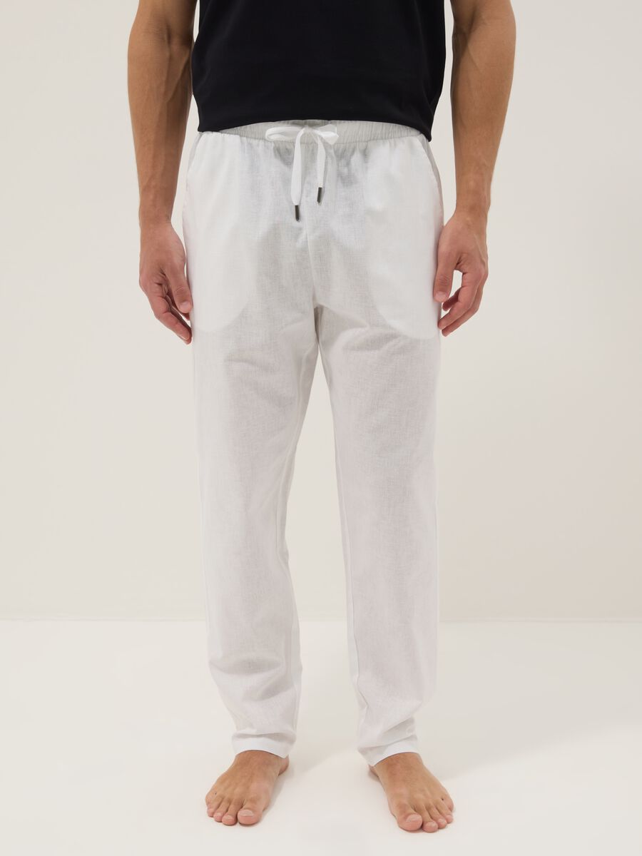 White cotton-linen blend pyjama trousers with relaxed fit_1