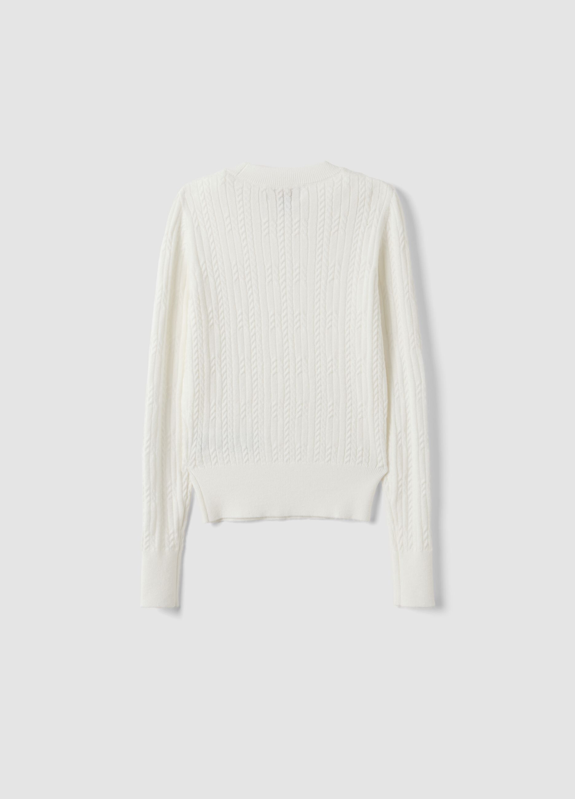 White fitted viscose-blend cable-knit crew-neck jumper for girls