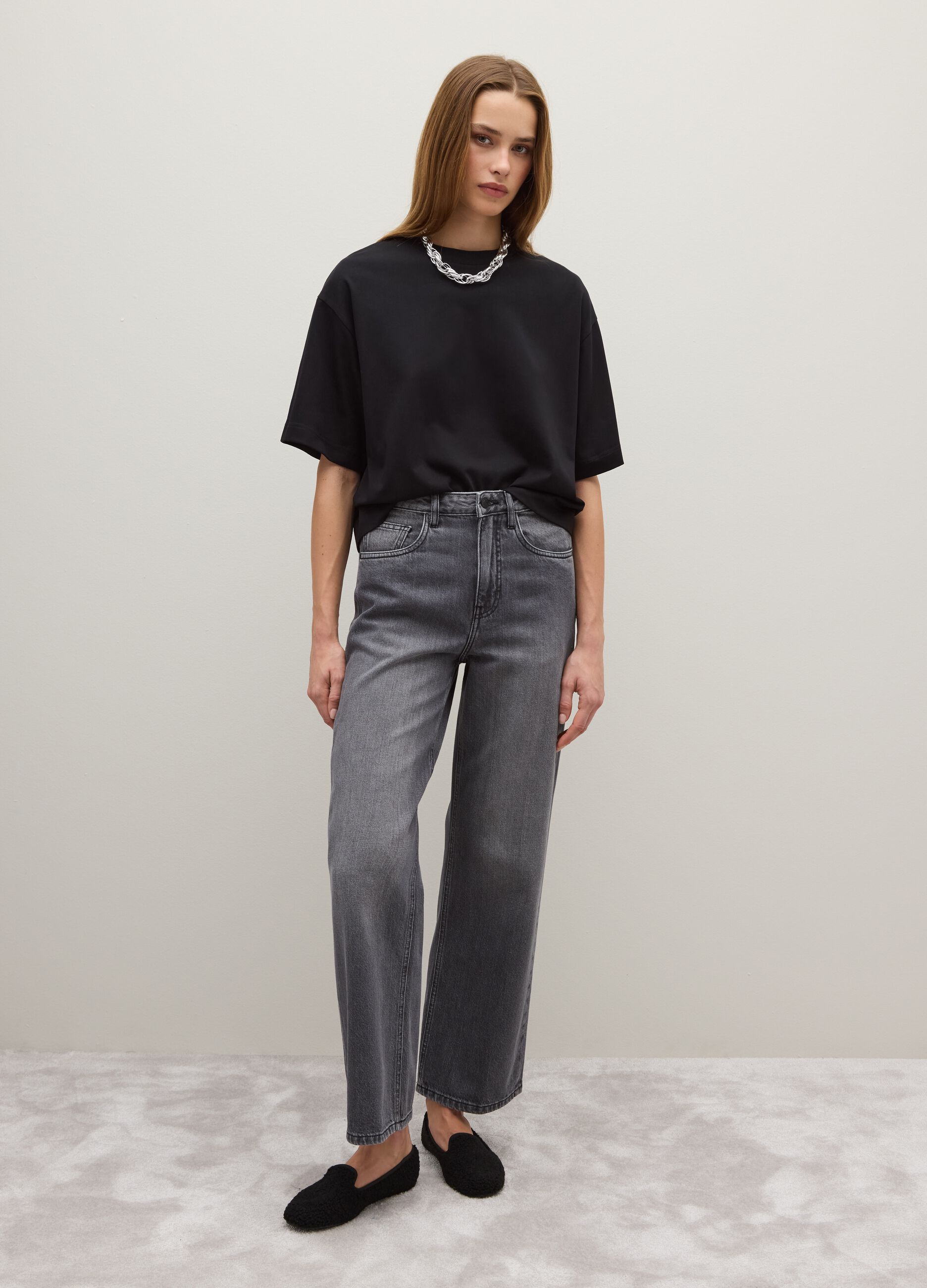 Black Cotton Blend Boxy Fit T-shirt