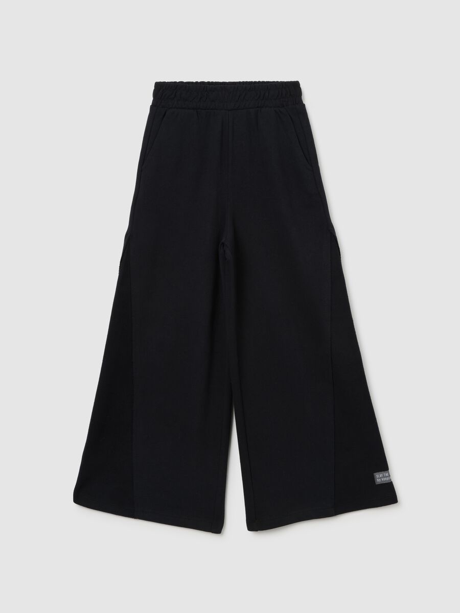 Girls' wide leg black cotton blend trousers_0