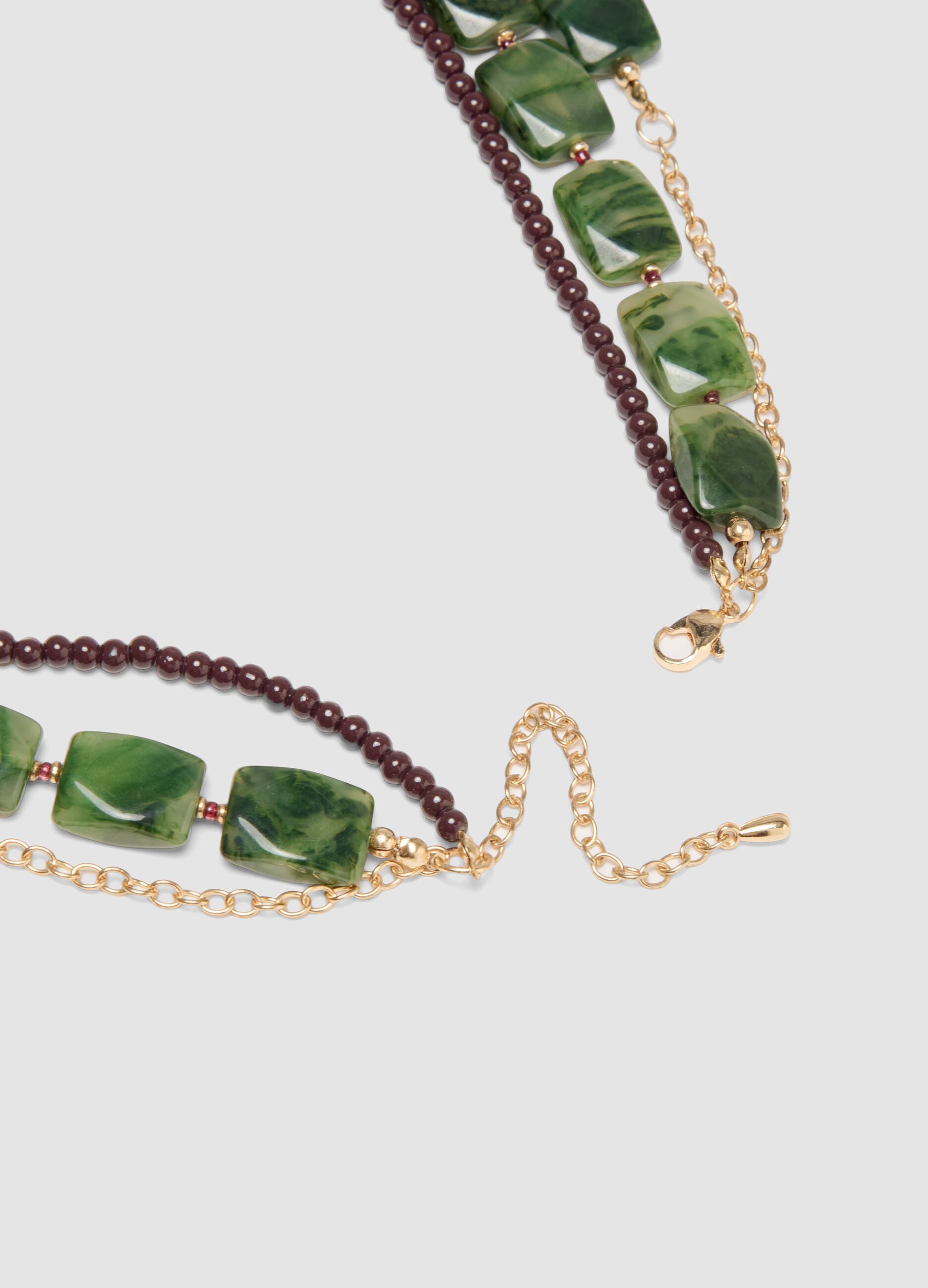 Collana verde e blu a due fili con pendenti