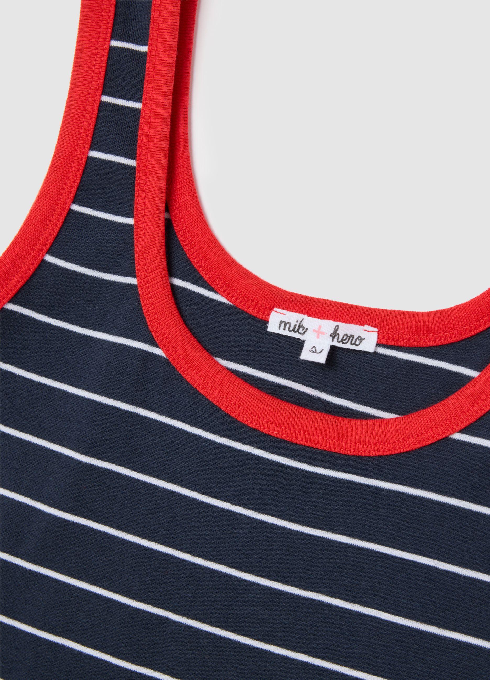 Women's pure cotton multicolor tank top regular fit with blue and white stripes