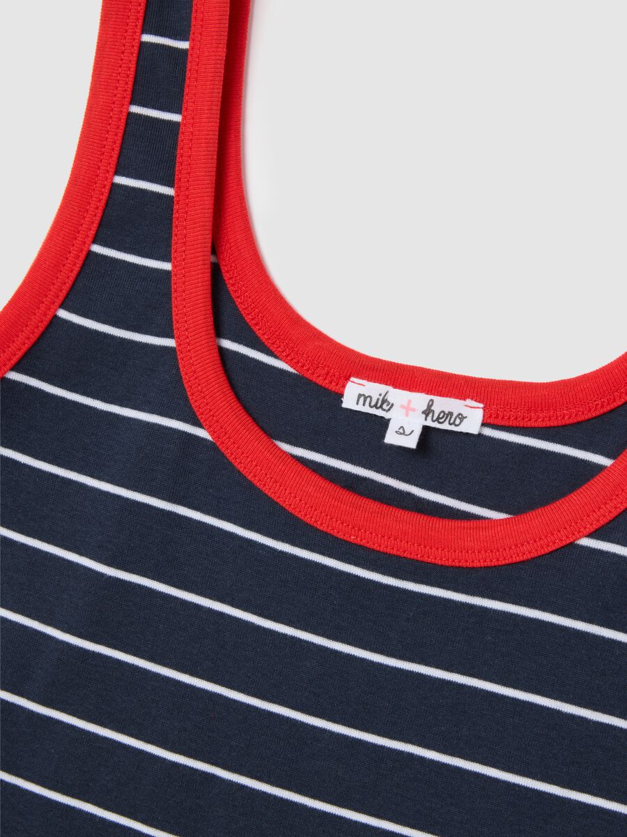 Women's pure cotton multicolor tank top regular fit with blue and white stripes_5