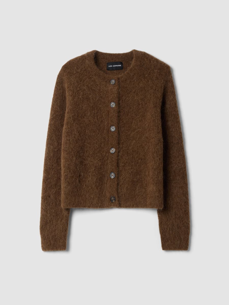 Brown crew-neck alpaca and stretch wool cardigan_0