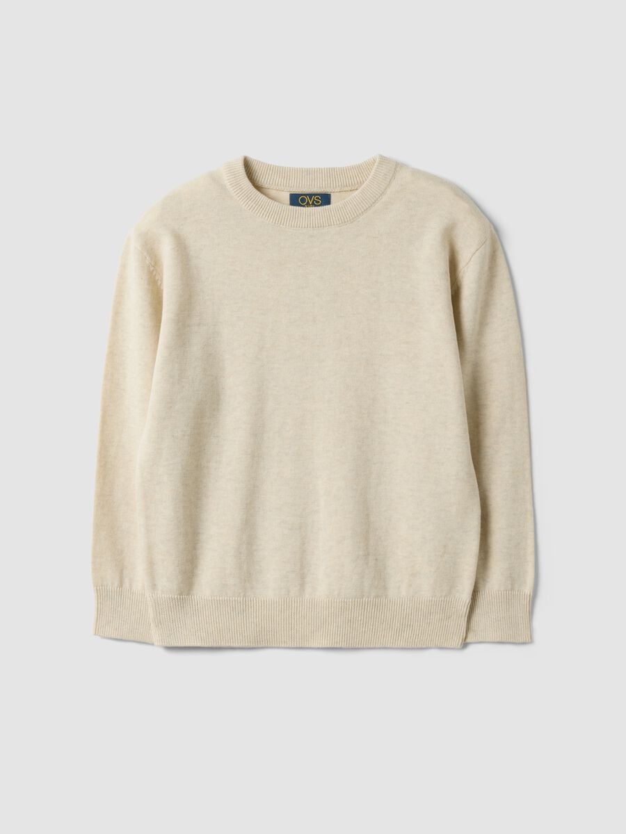 Maglia beige in puro cotone a girocollo over fit per bambino_0