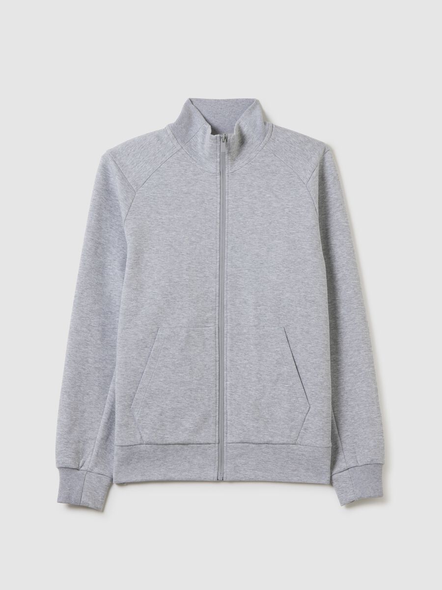 Grey cotton blend regular fit sweatshirt with zip_4