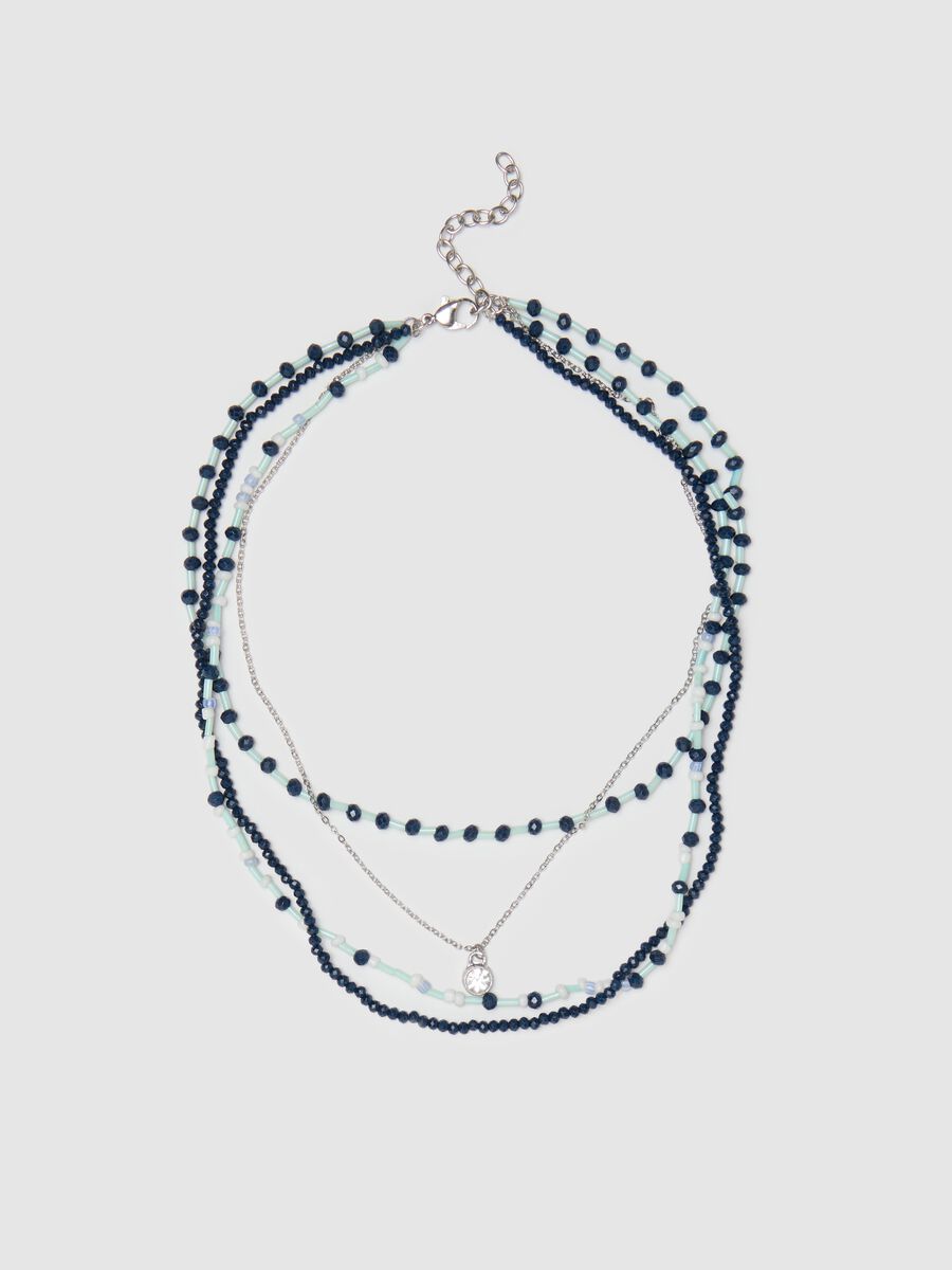Multi-strand necklace with beads and diamanté pendant_0