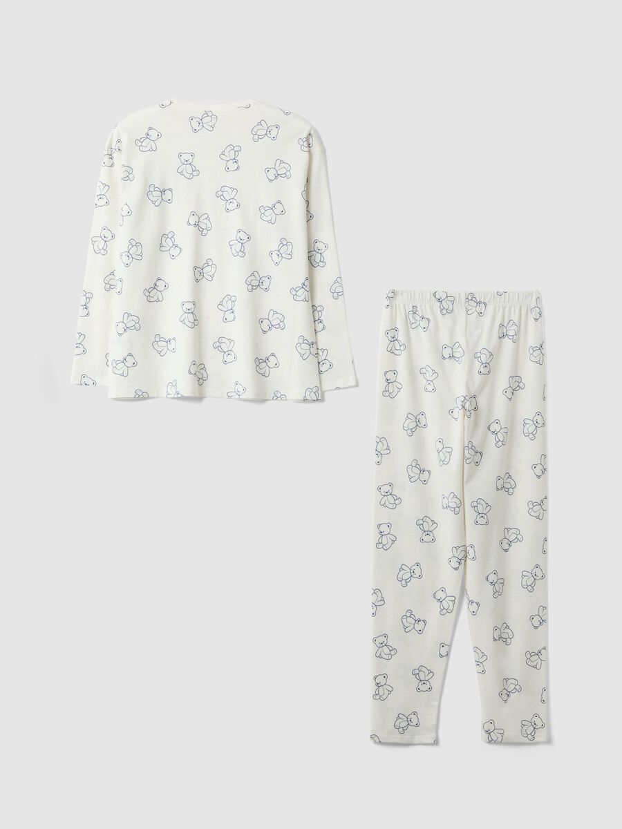 Pigiama in puro cotone bianco da ragazza regular fit con orsetti_1