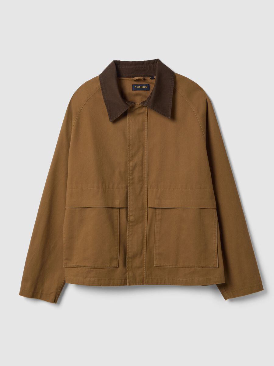 Brown pure cotton regular fit jacket with contrast collar_4