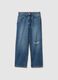 Girls' blue pure cotton jeans regular fit with rips_3