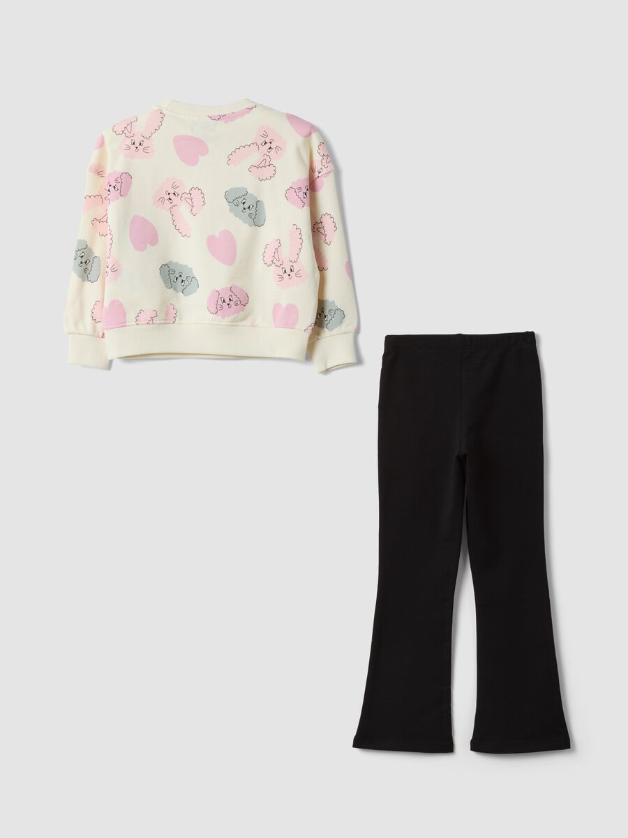 Multicoloured pure cotton girls&rsquo; set with sweatshirt and puppy print_1