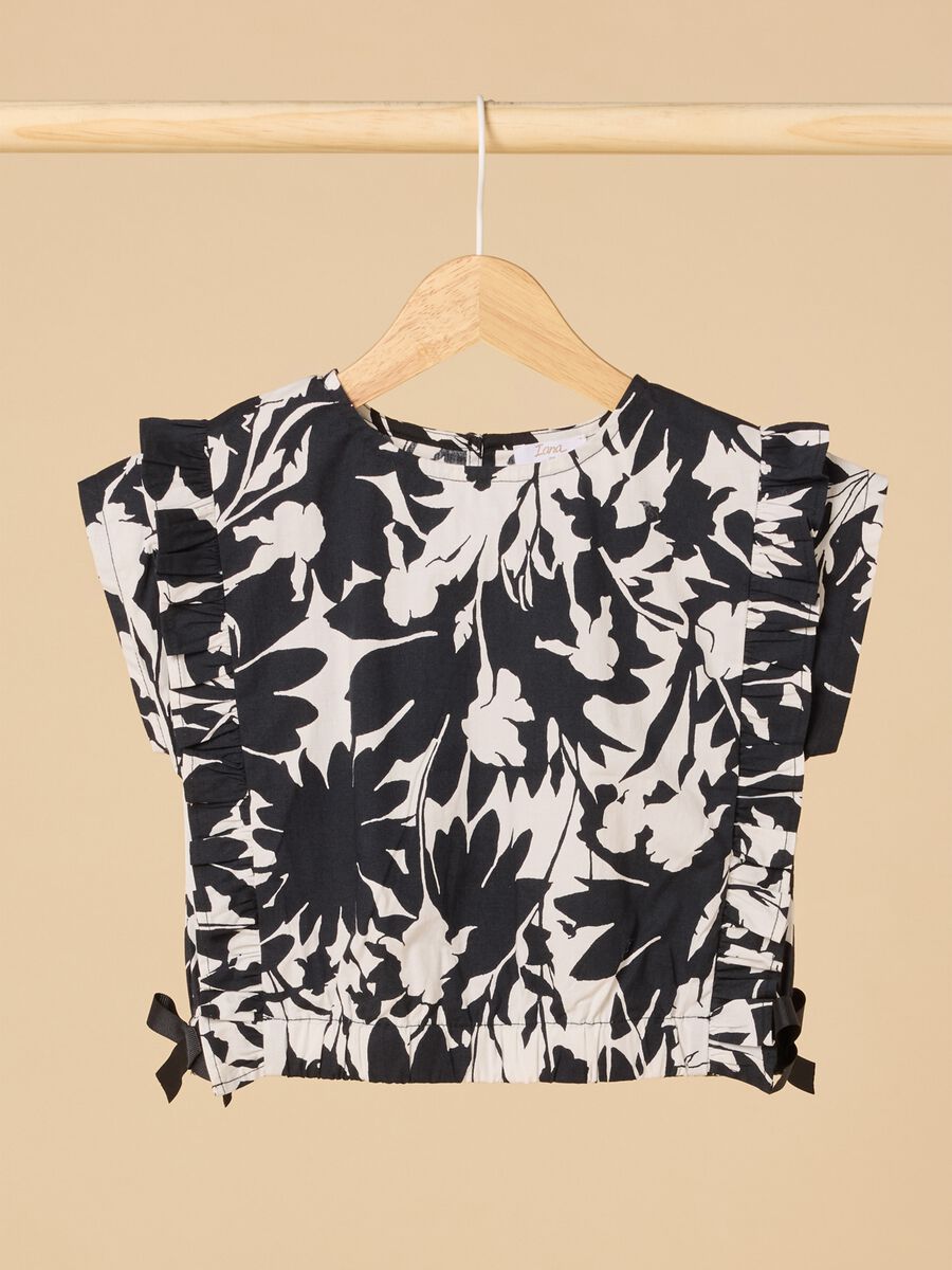 Stretch cotton blouse with print and flounces_0