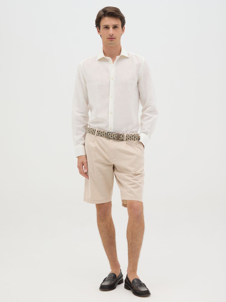 Men’s beige regular-fit Bermuda shorts with drawstring in cotton blend _0