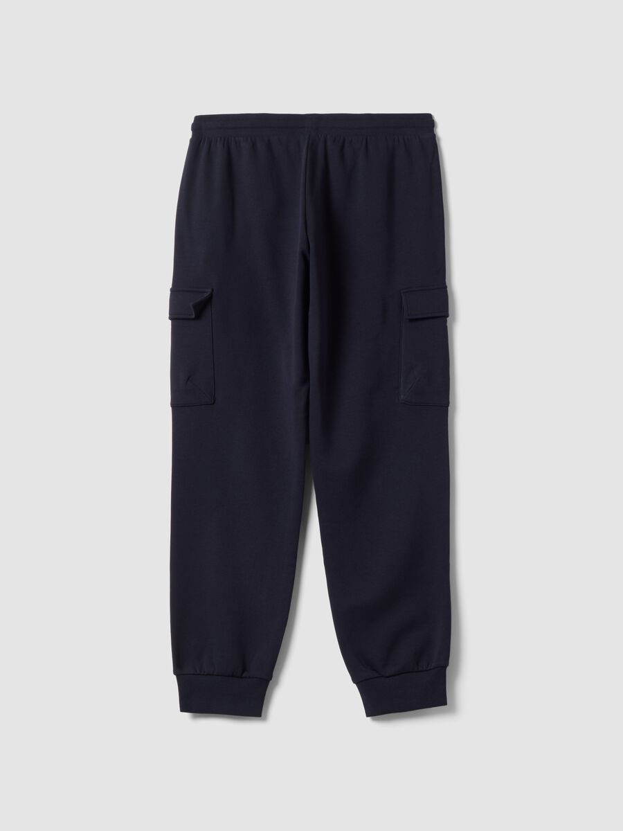 Pantaloni jogger cargo blu in misto cotone con coulisse regular fit_2