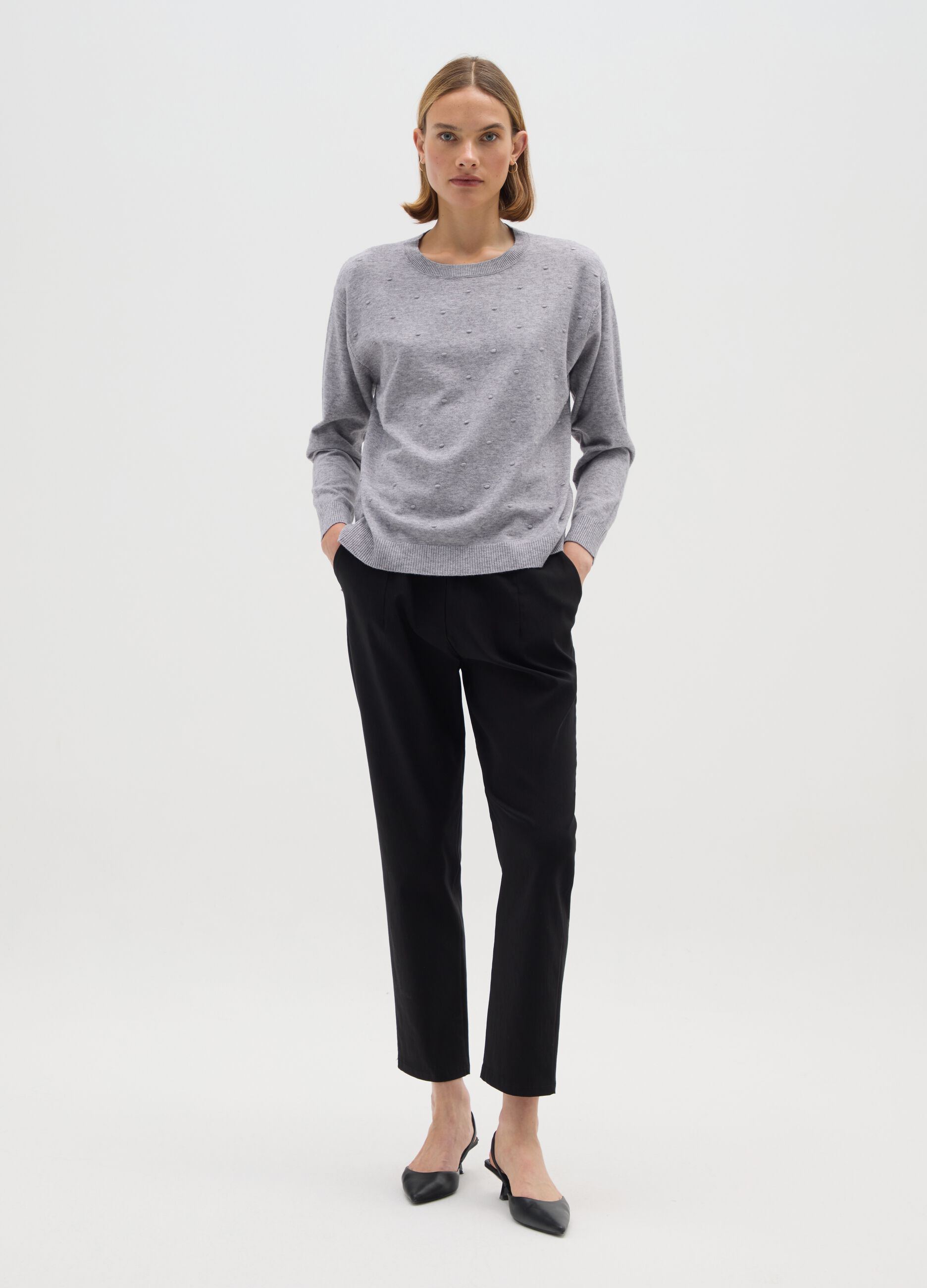 Grey Long-Sleeve Top with Textured Details