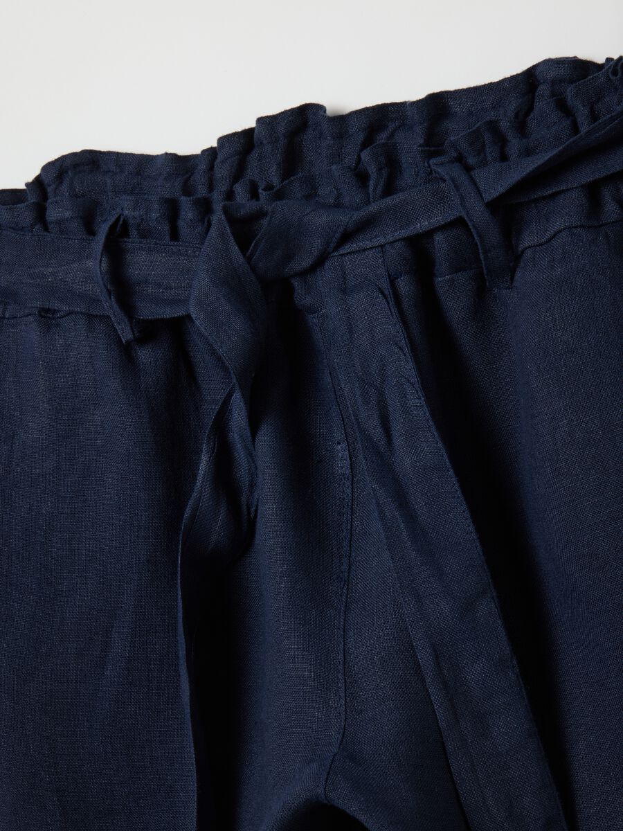 Women's pure blue linen trousers regular fit_5