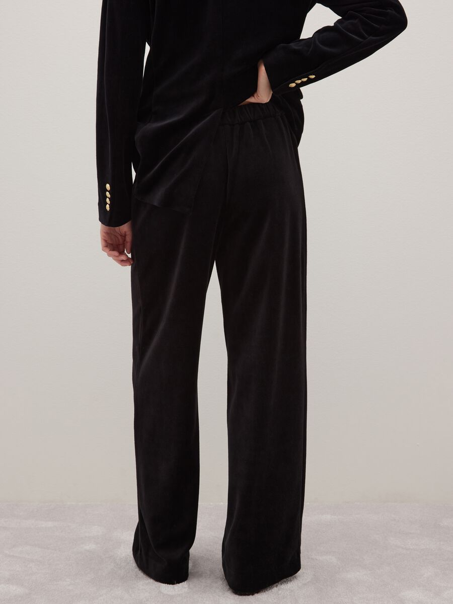Regular fit black cotton and velvet blend trousers_2