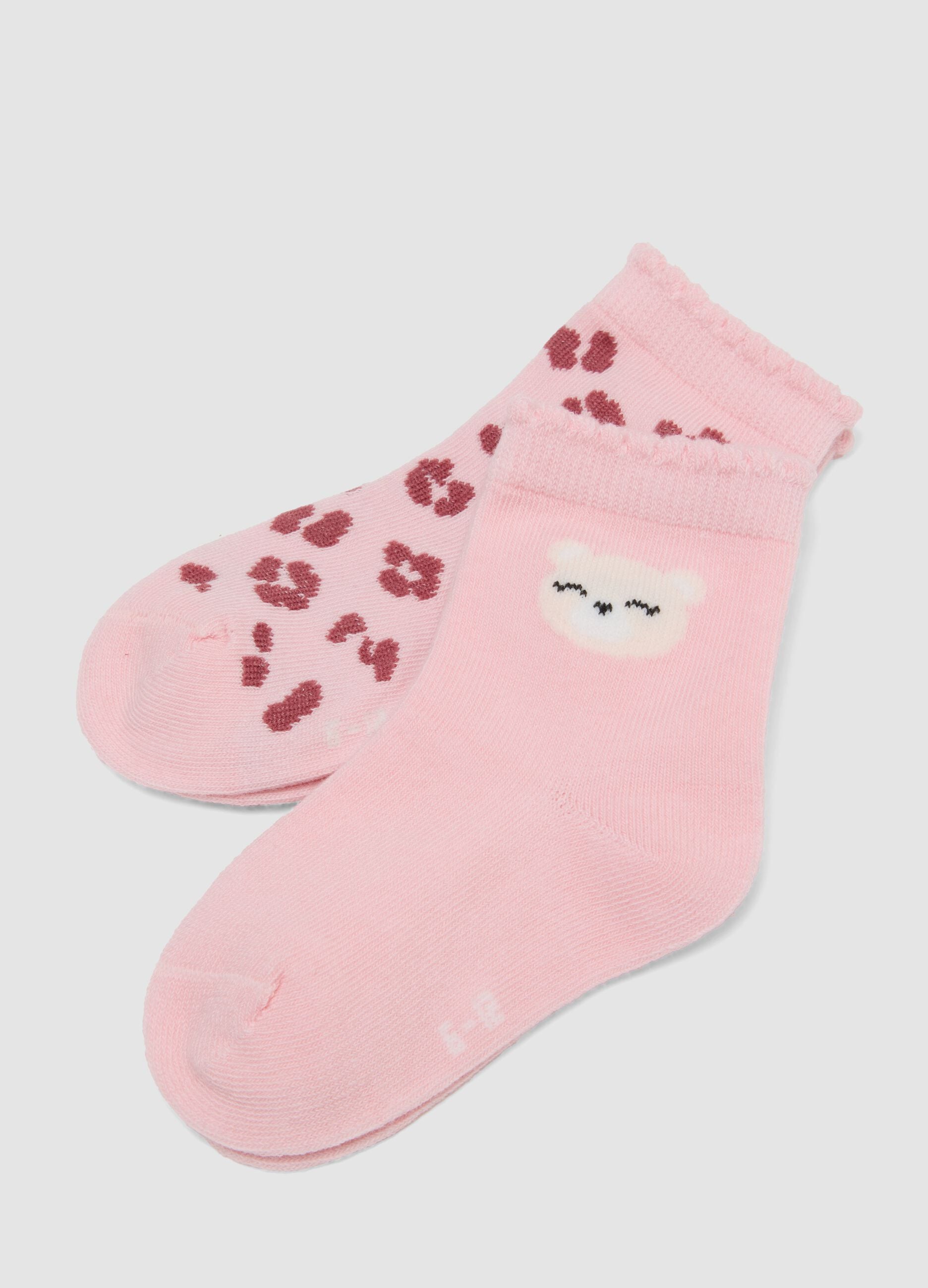 Tripack di calze rosa e rosse in cotone organico elasticizzato con fantasia