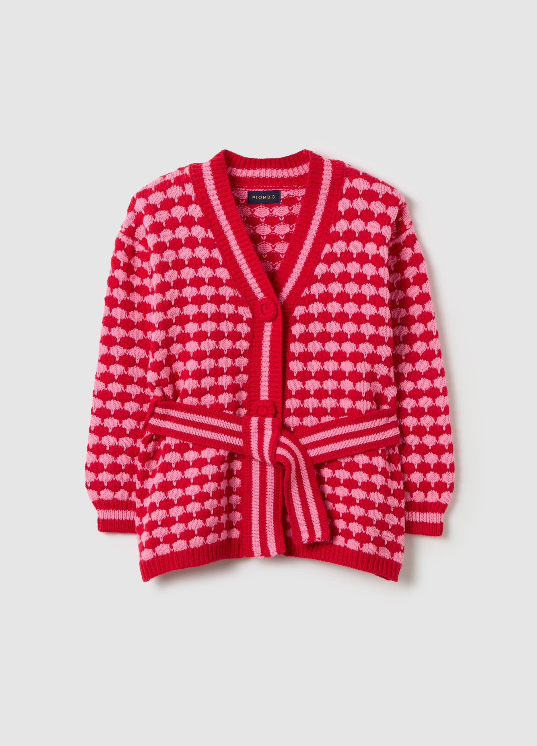 Cardigan with geometric motif and belt