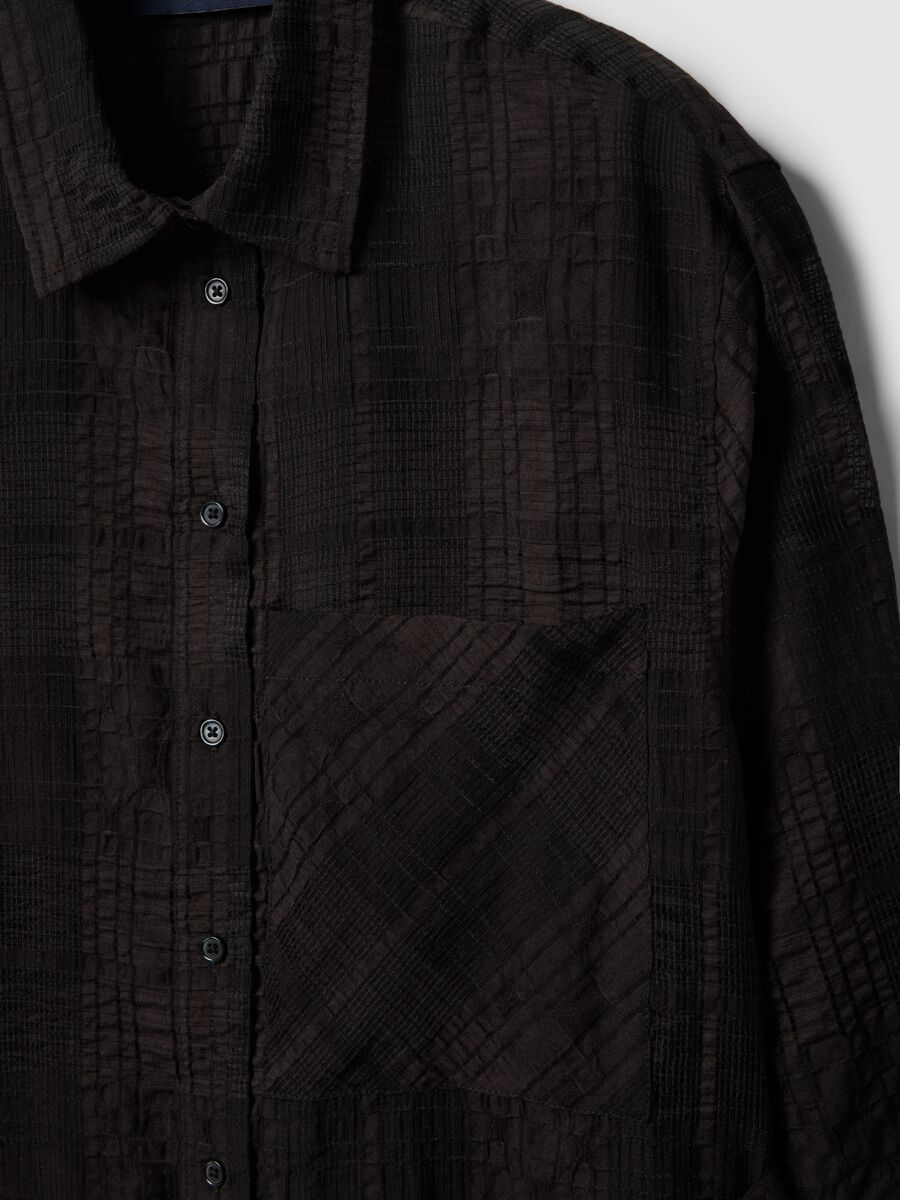 Black viscose blend oversized fit check semi-transparent shirt_5