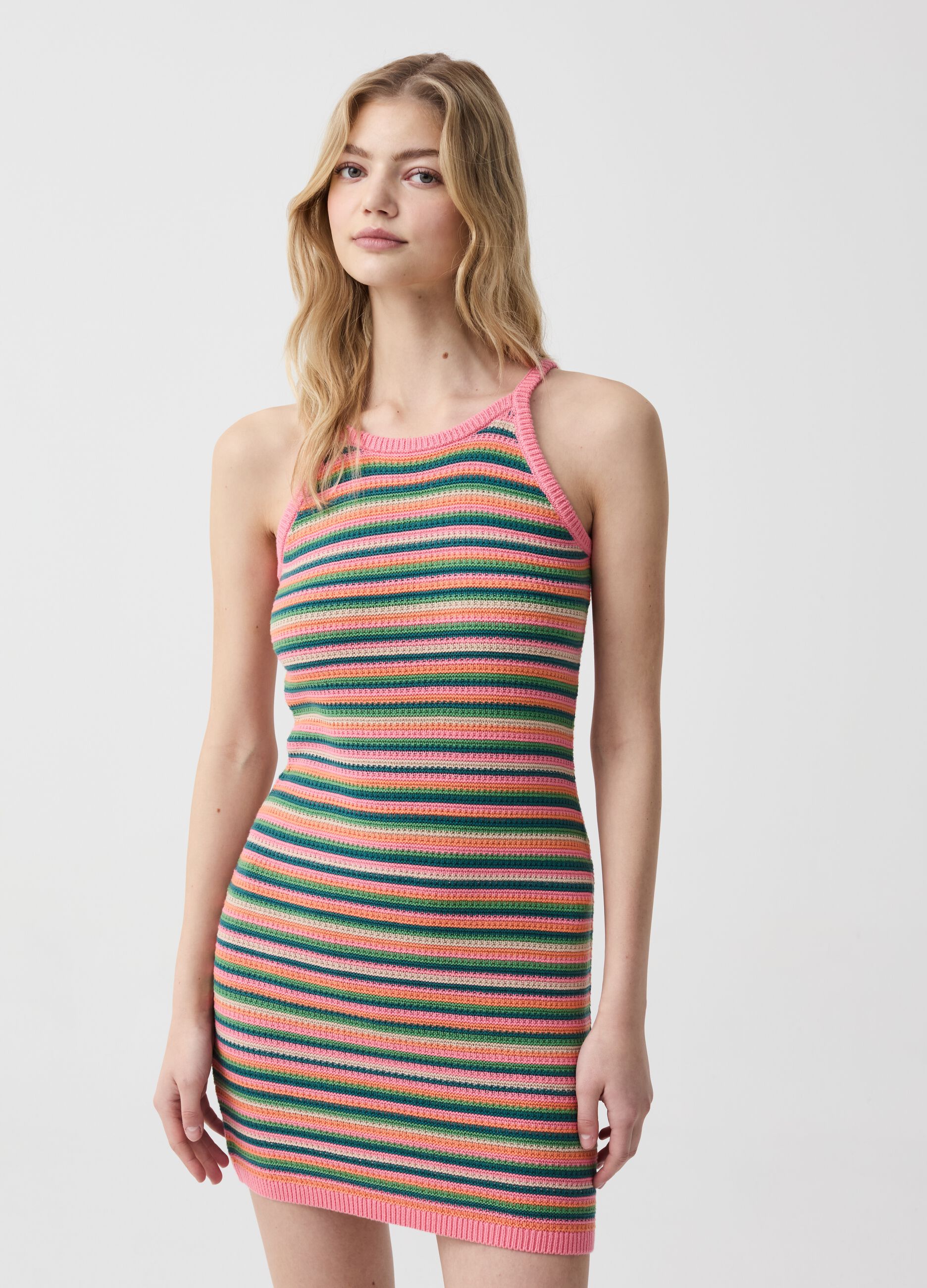 Ovs Abito in cotone crochet a righe