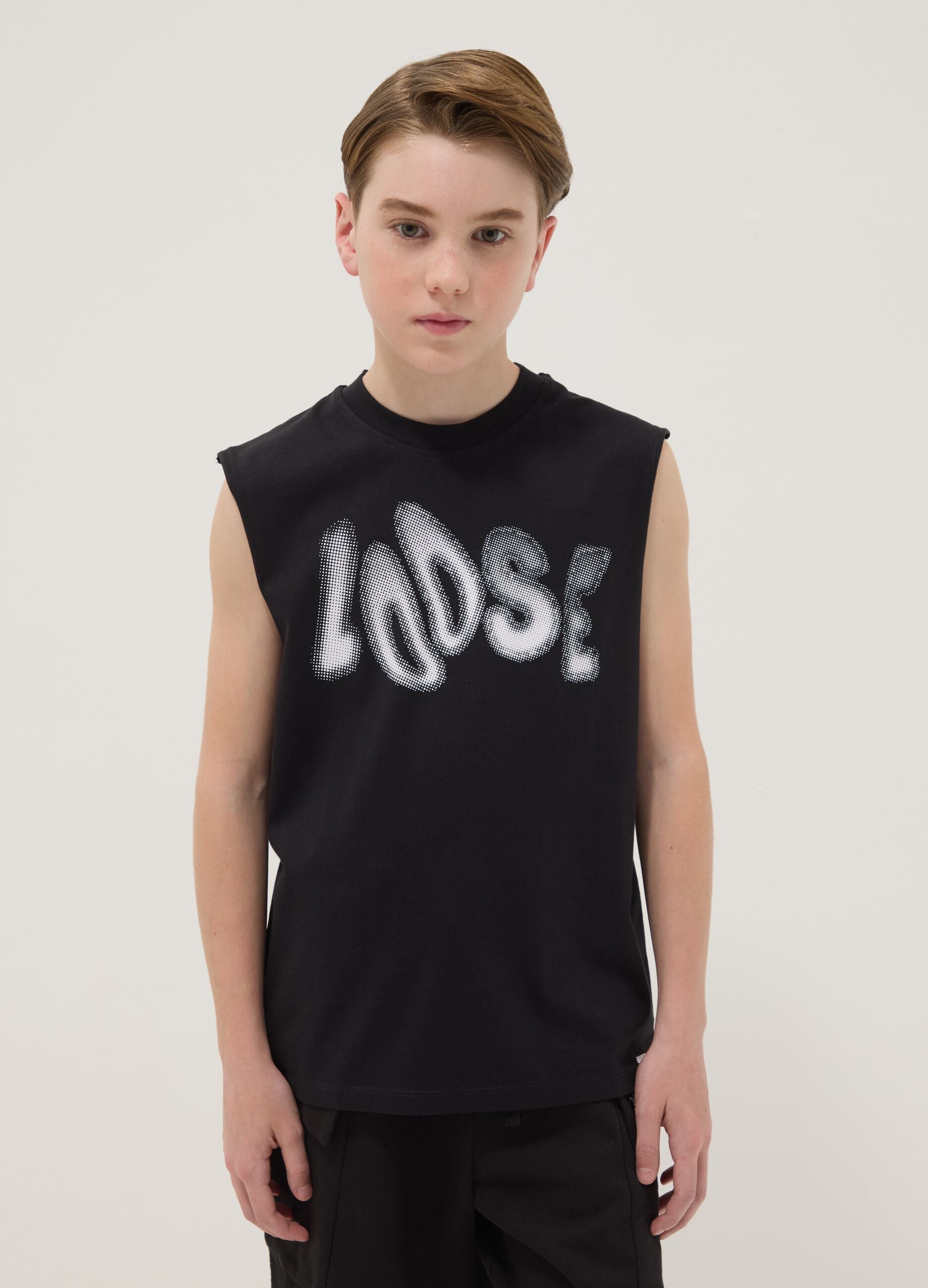 Black pure cotton boys&rsquo; oversized tank top
